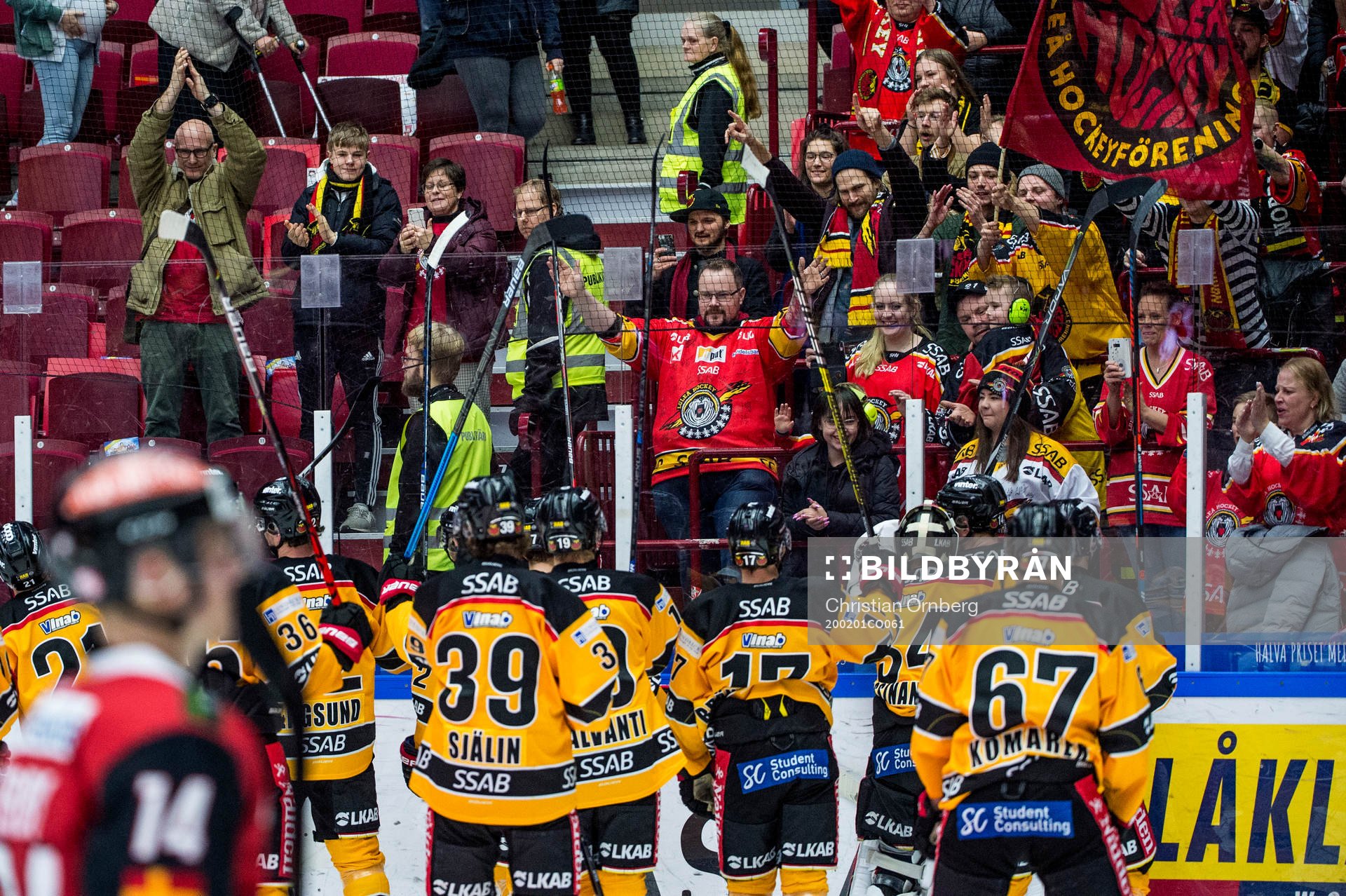 Luleås spelare jublar med supportrarna