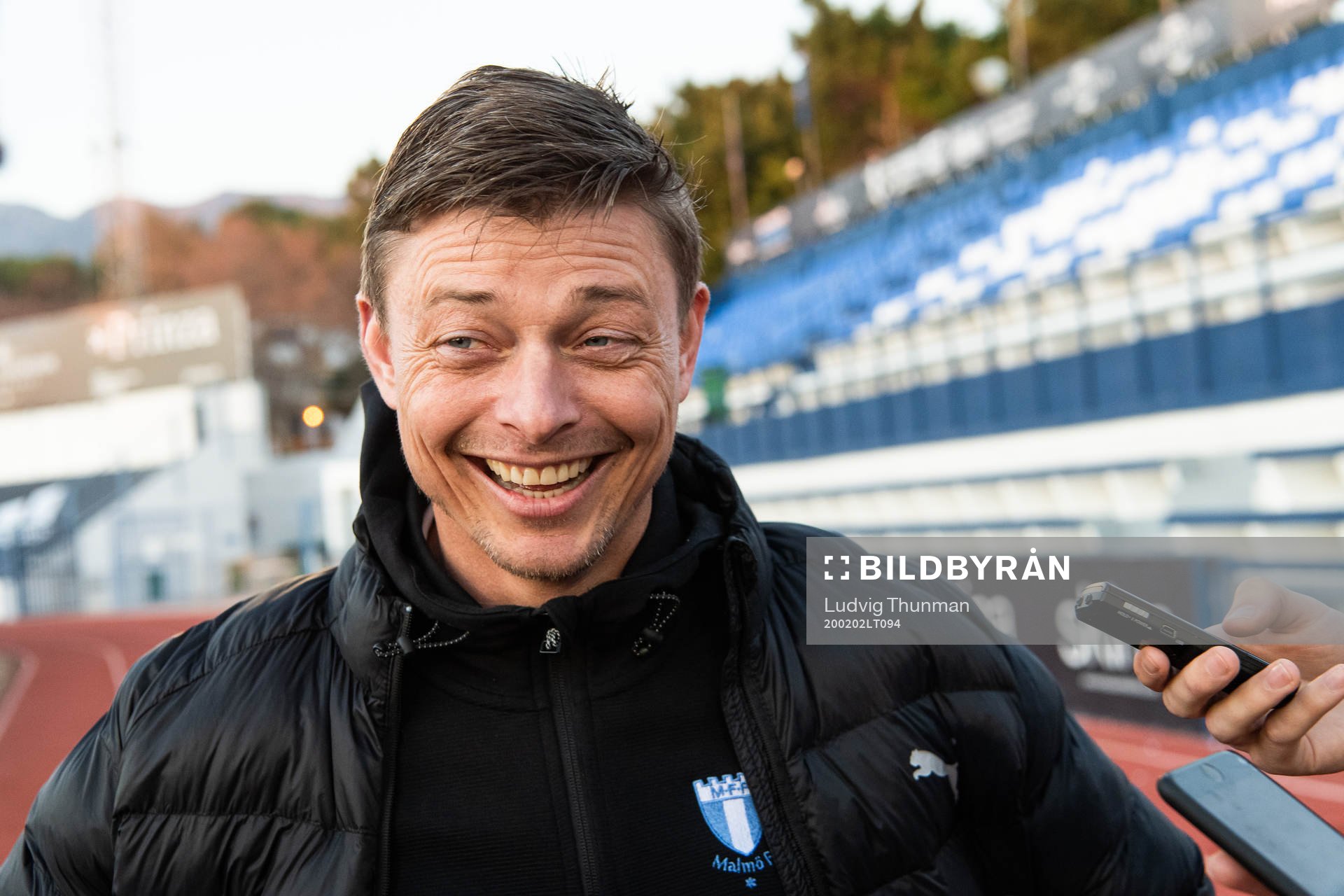 Jon Dahl Tomasson, head coach of Malmö FF, i s interviewed