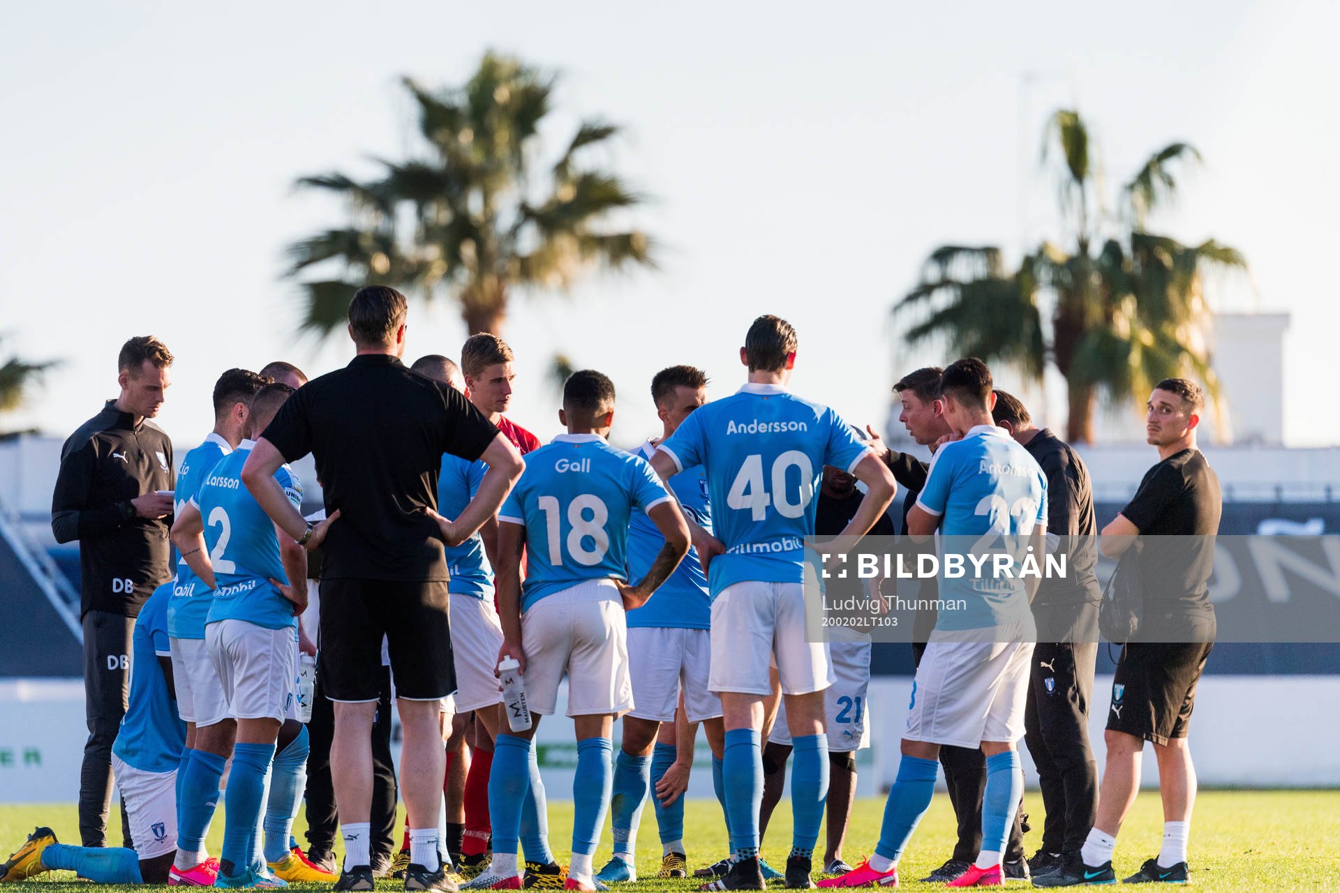 Players of Malmö FFs during half-time of the friendly match between Malmö FF and Krasnodar on February 2, 2020 in Marbella.