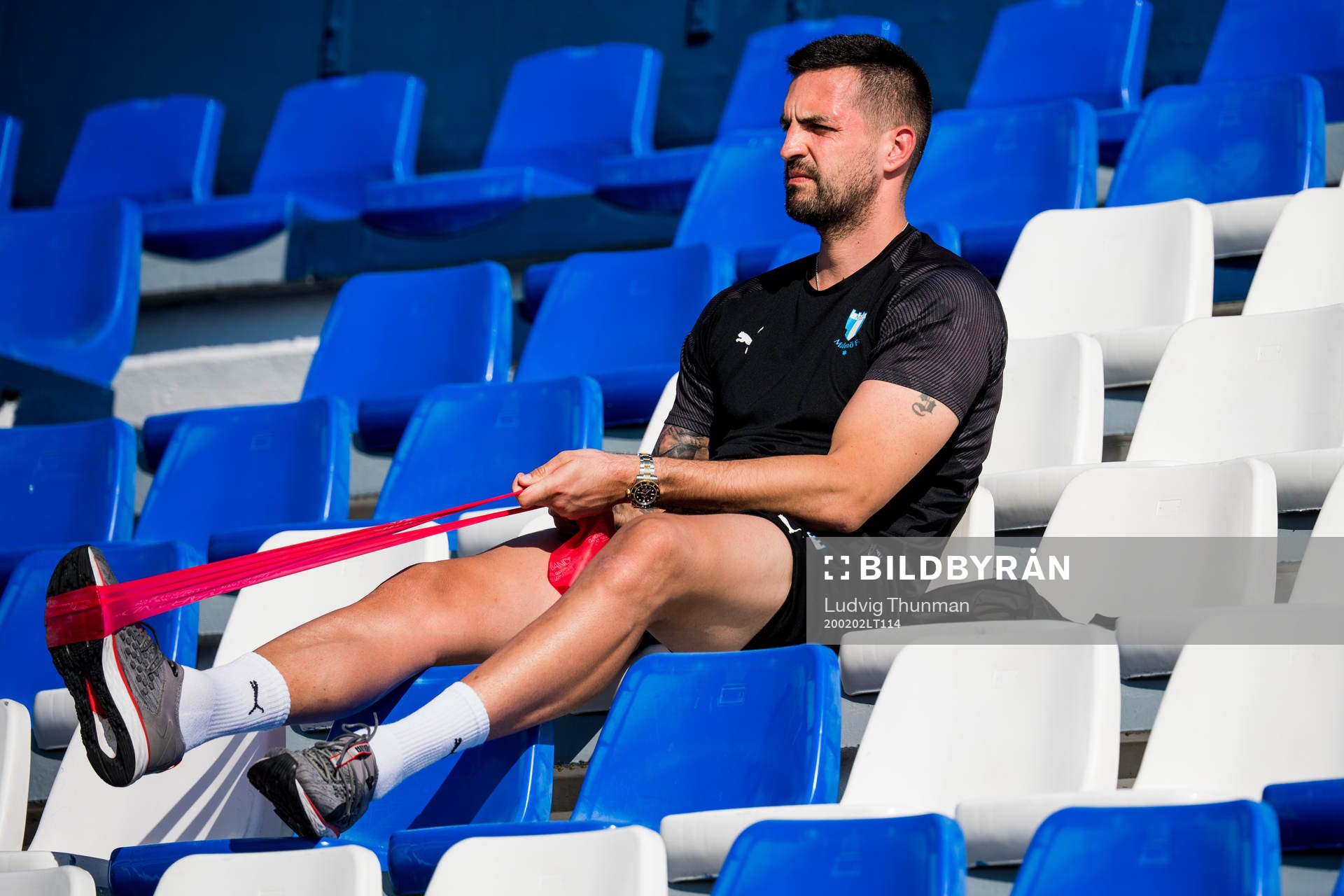 Injured goalkeeper Dusan Melicharek in the stands
