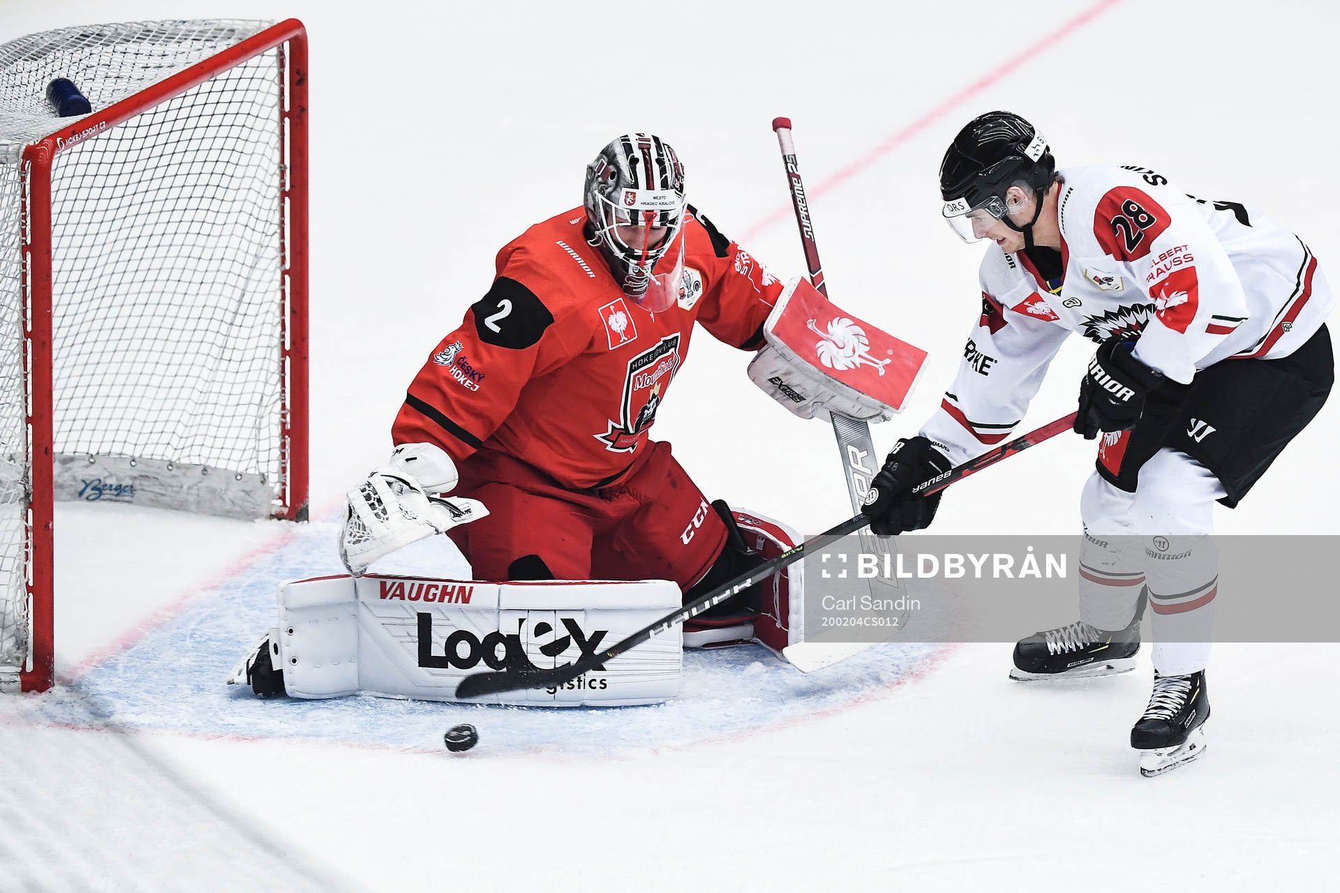 goalkeeper Marek Mazanec of Mountfield and Johan Sundström