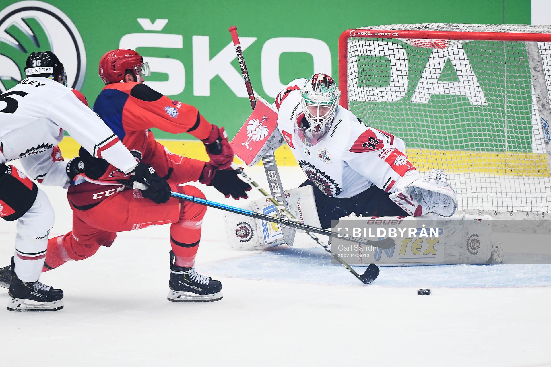 Jakub Lev of Mountfield and goalkeeper Johan Mattsson of
