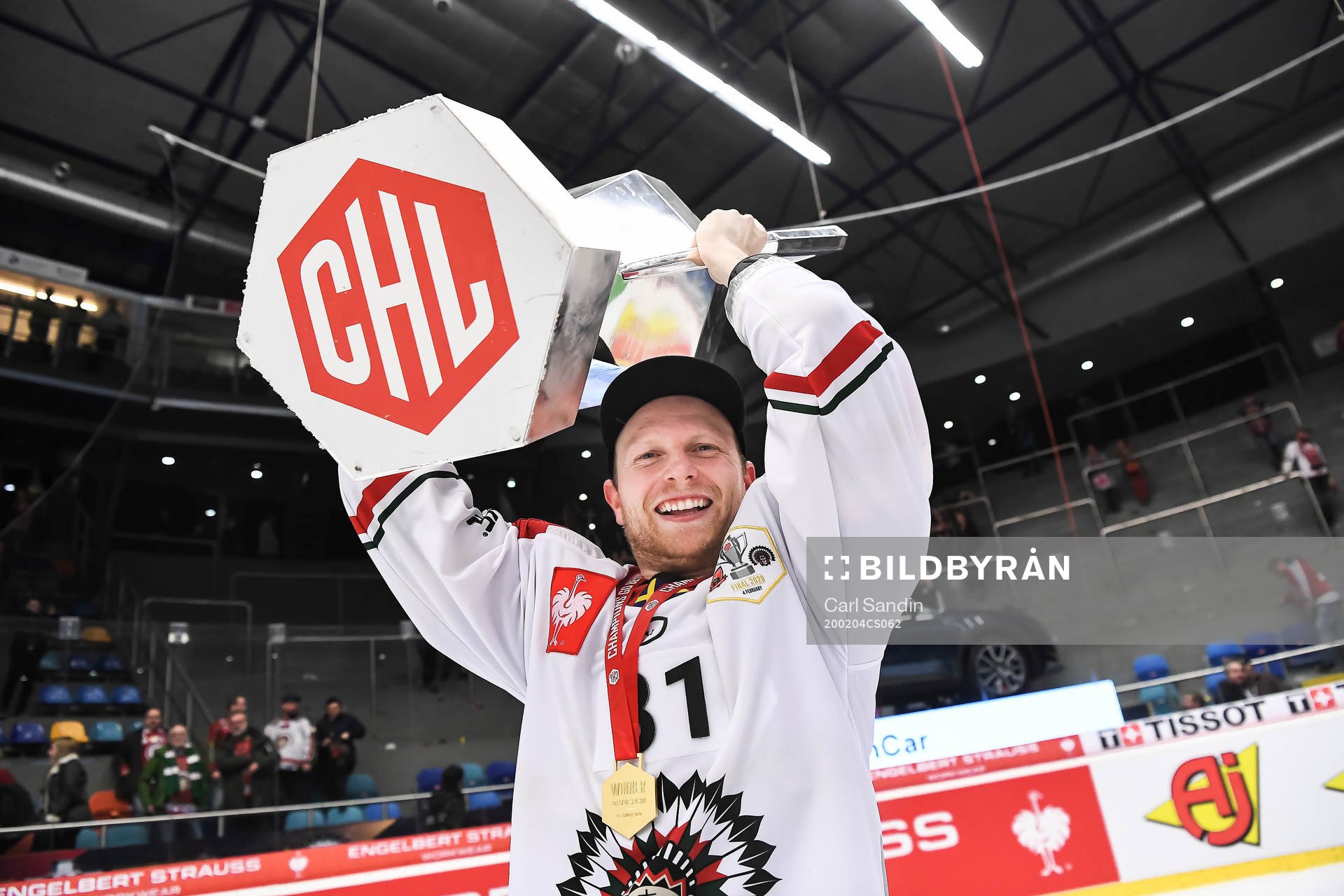 Ryan Lasch of Frölunda celebrates with the trophy