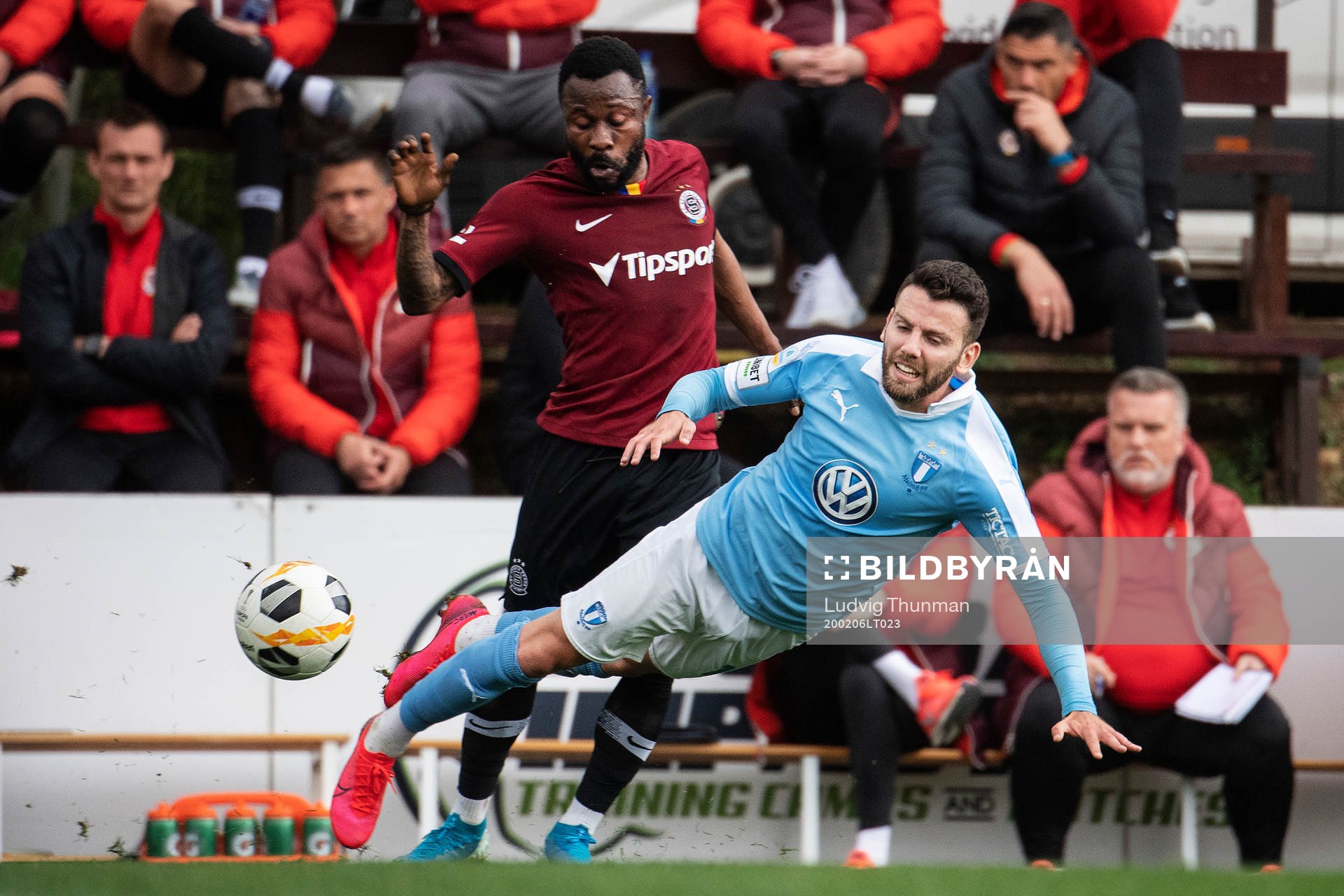 Kaku Kanga of Sparta Prauge and Erdal Rakip of Malmö FF during the friendly match between Malmö FF and Sparta Prague on February 6, 2020 in Marbella.