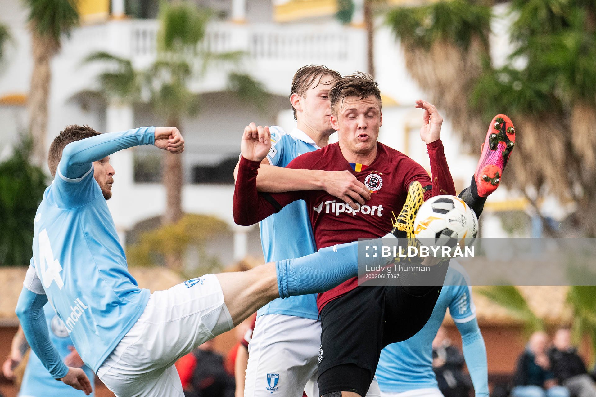 Martin Graiciar of Sparta Prauge against Jonas Knudsen and
