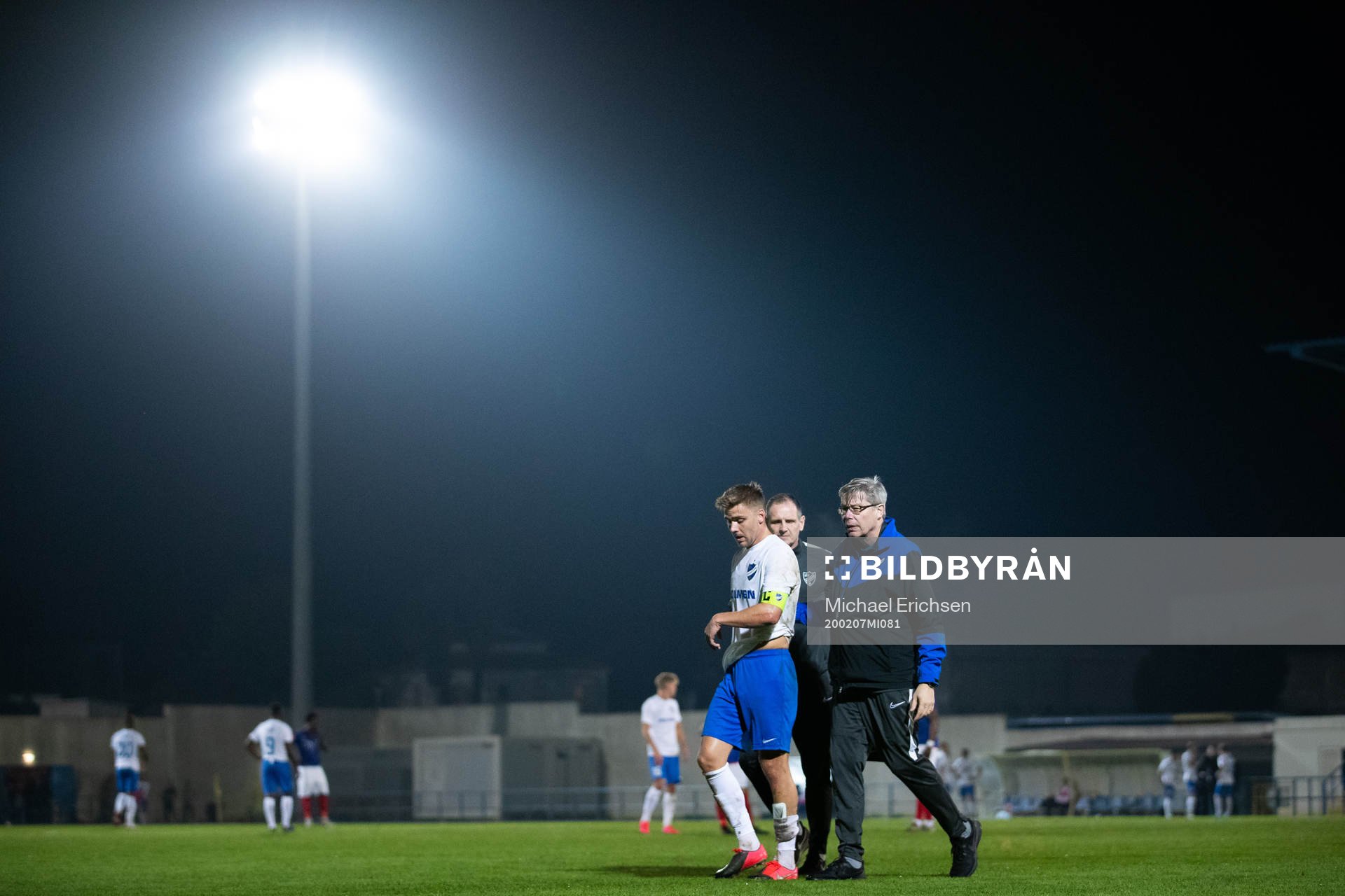 Christoffer Nyman of Norrköping leaves the pitch due to