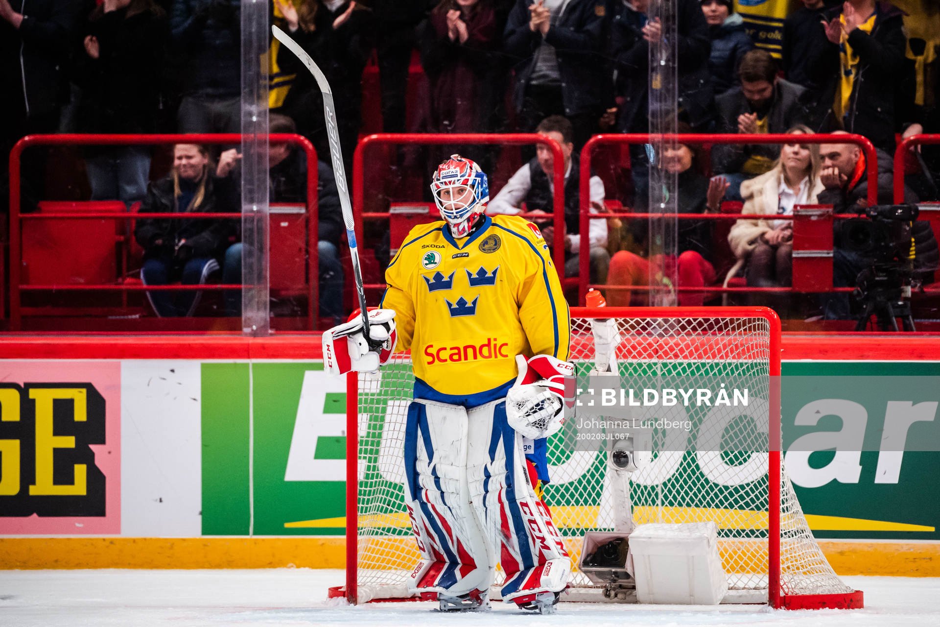 Goaltender Lars Johansson of Sweden celebrate