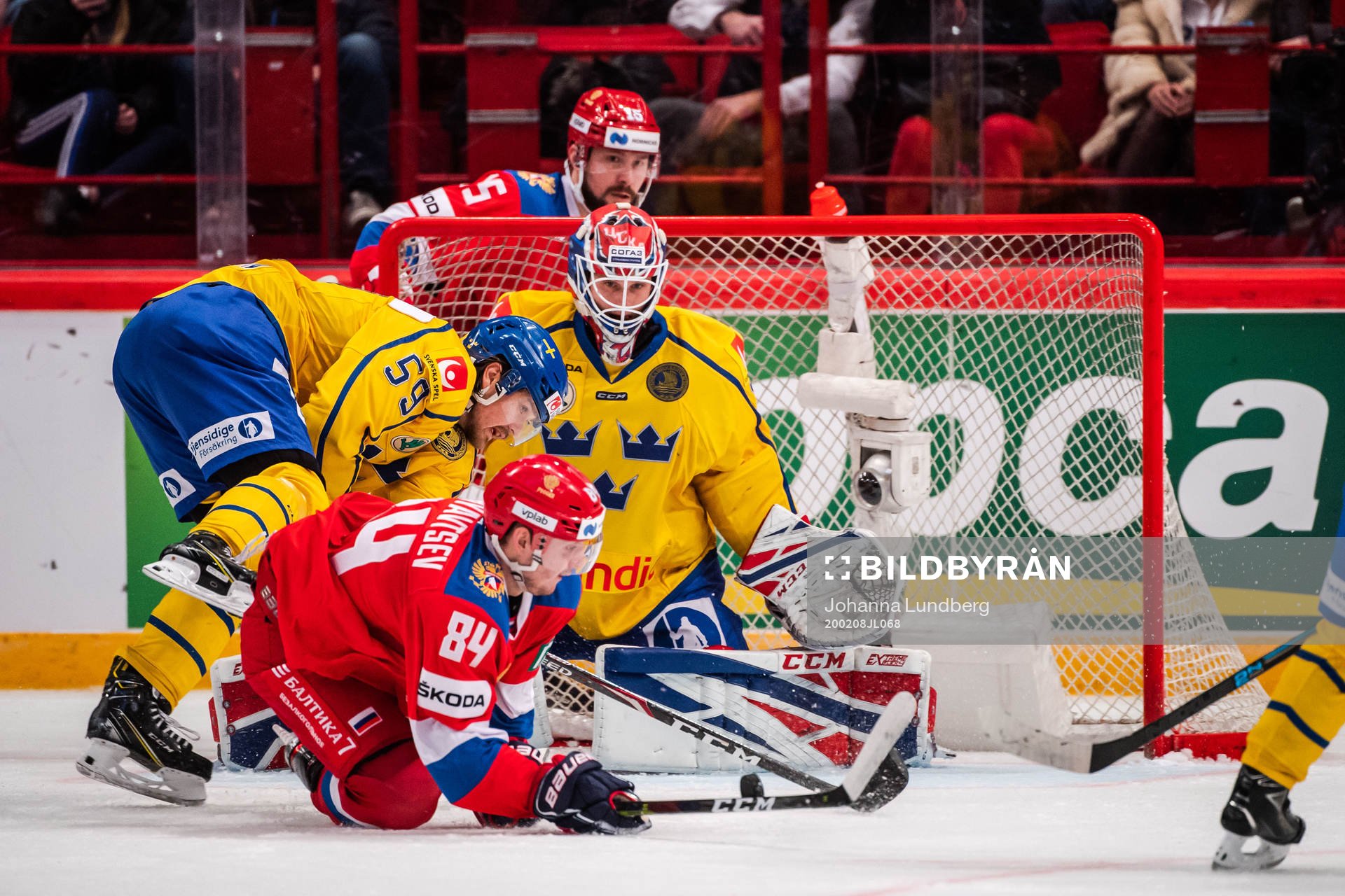 Linus Johansson and goaltender Lars Johansson of Sweden