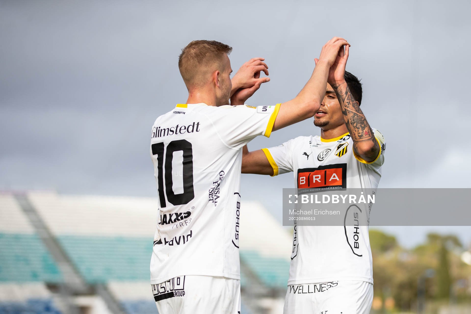 Jasse Tuominen celebrate with Ahmed Yasin of Häcken after 0-2 during The Atlantic Cup match between Astana and Häcken on February 8, 2020 in Algarve.