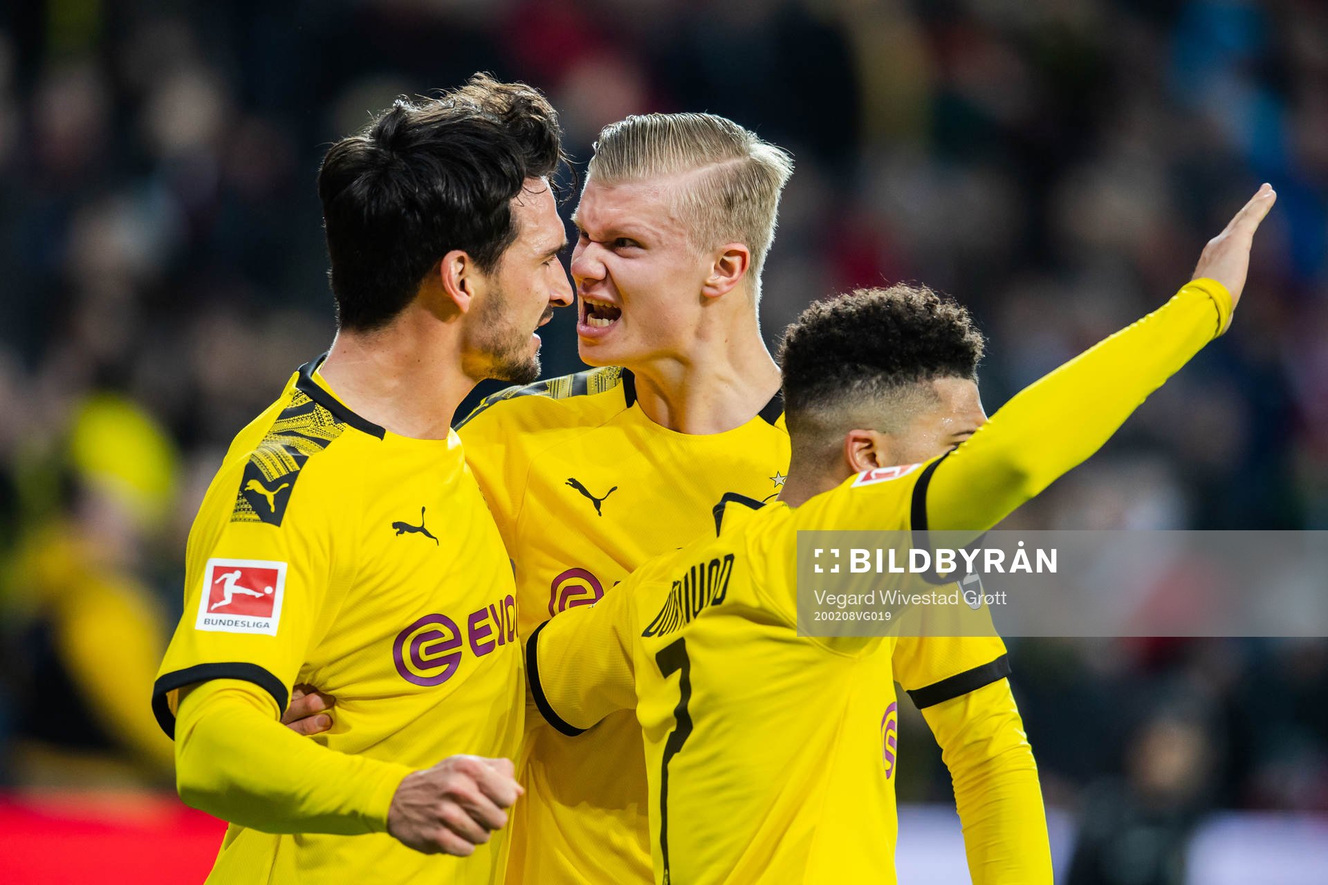 Achraf Hakimi, Erling Braut Haaland and Jadon Sancho of
