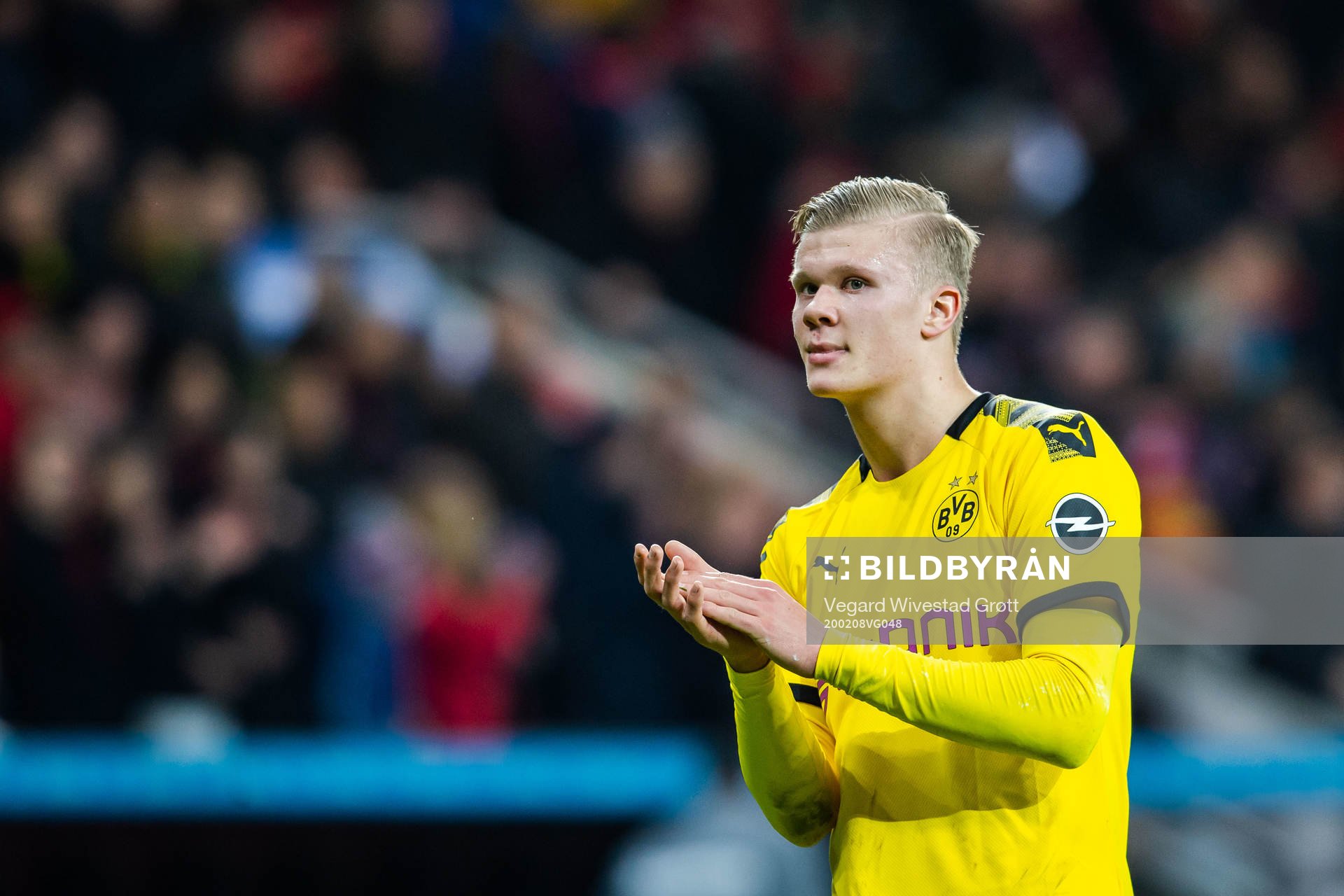 Erling Braut Haaland of Borussia Dortmund after the Bundesliga football match between Bayer Leverkusen and Borussia Dortmund on February 8, 2020 in Leverkusen.
