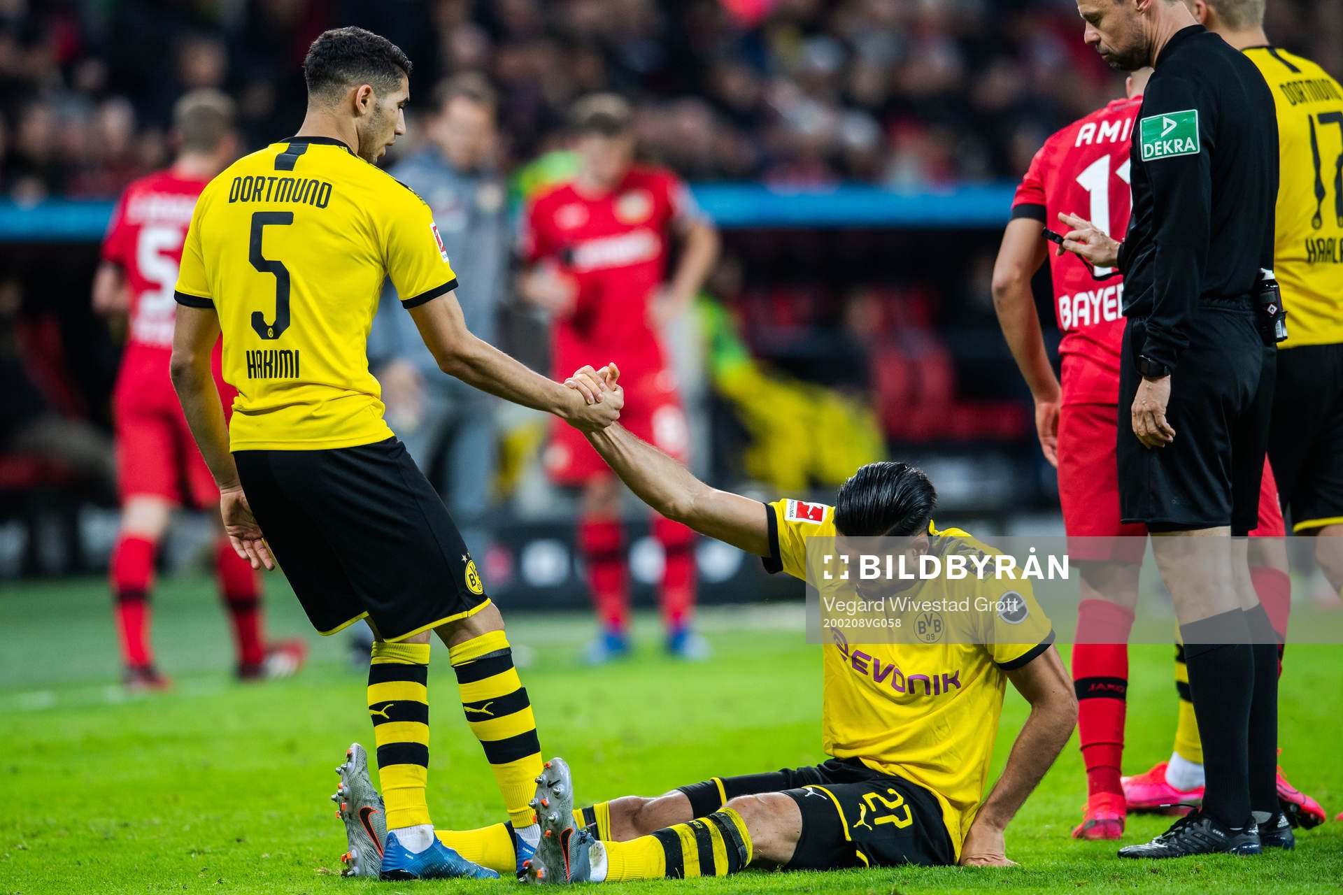Achraf Hakimi and Marius Wolf of Borussia Dortmund