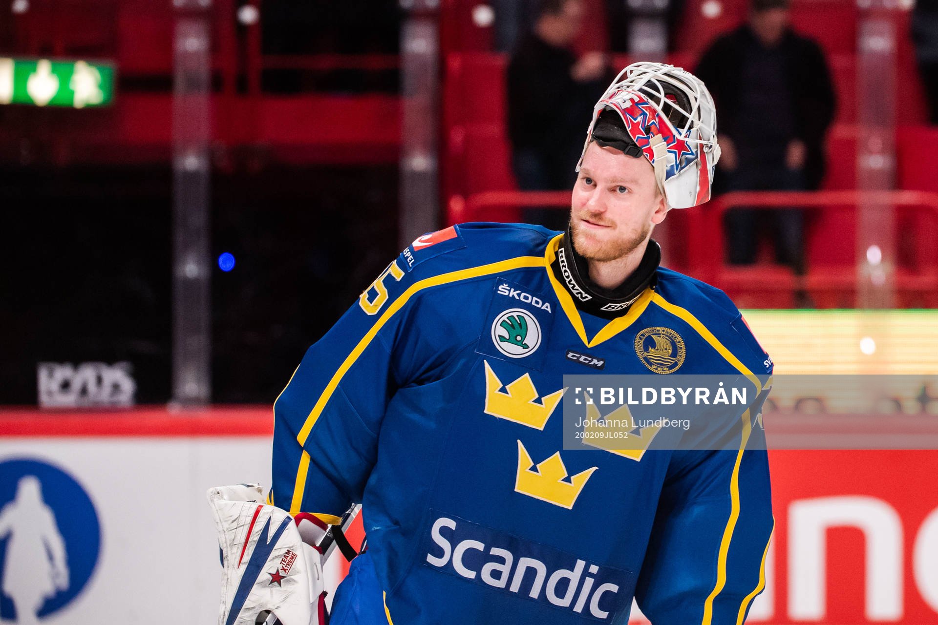 Goaltender Magnus Hellberg of Sweden celebrates