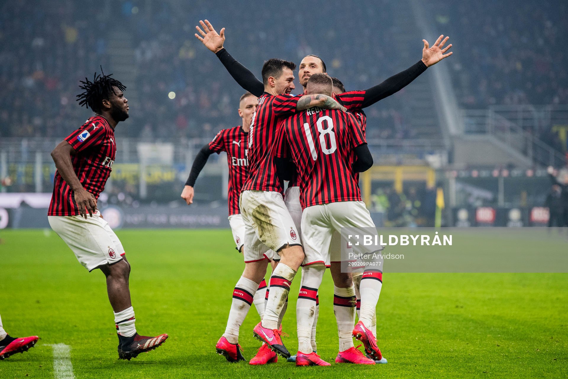 Zlatan Ibrahimovic of Milan celebrate with teammates
