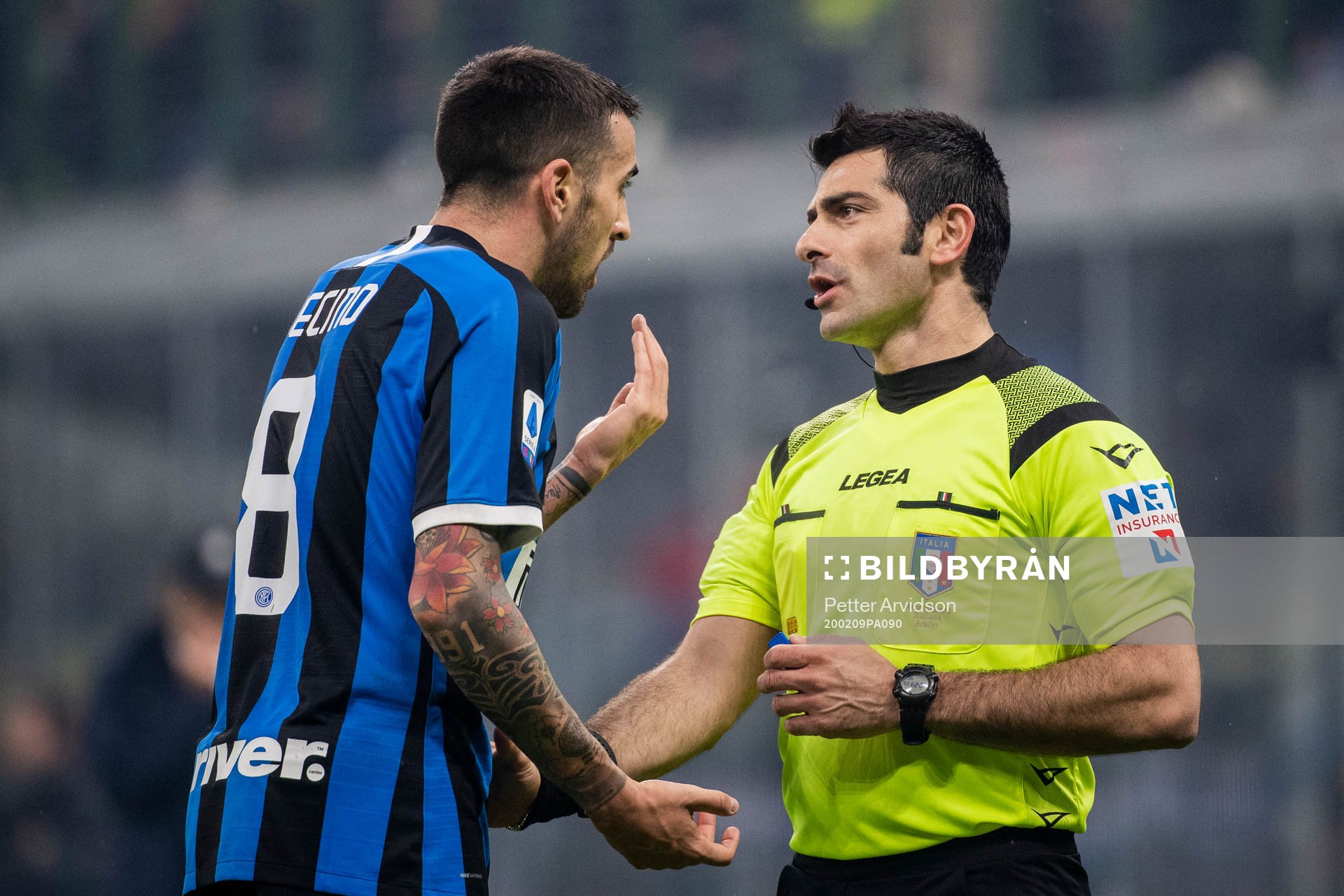 Matias Vecino of Inter in a discussion with the referee
