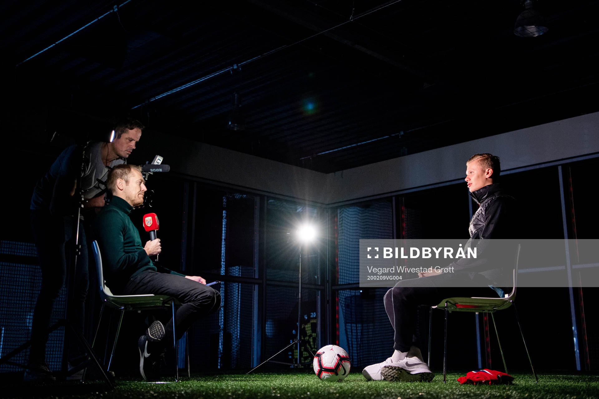 Erling Braut Haaland of the Norwegian national football team during an interview with Terje Skeie and Svein Graff on February 9, 2020 in Dortmund.
