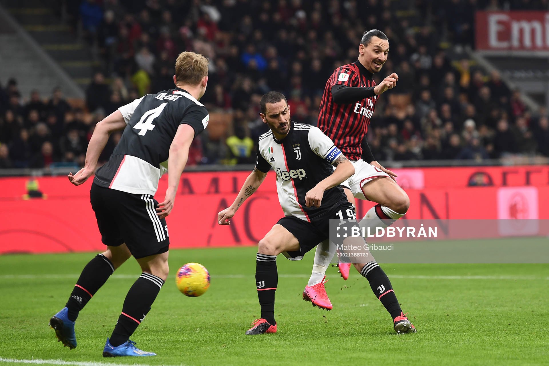 Leonardo Bonucci of Juventus and Zlatan Ibrahimovic of AC
