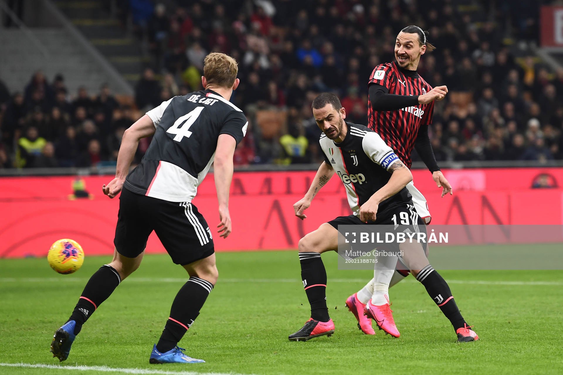 Leonardo Bonucci of Juventus and Zlatan Ibrahimovic of AC