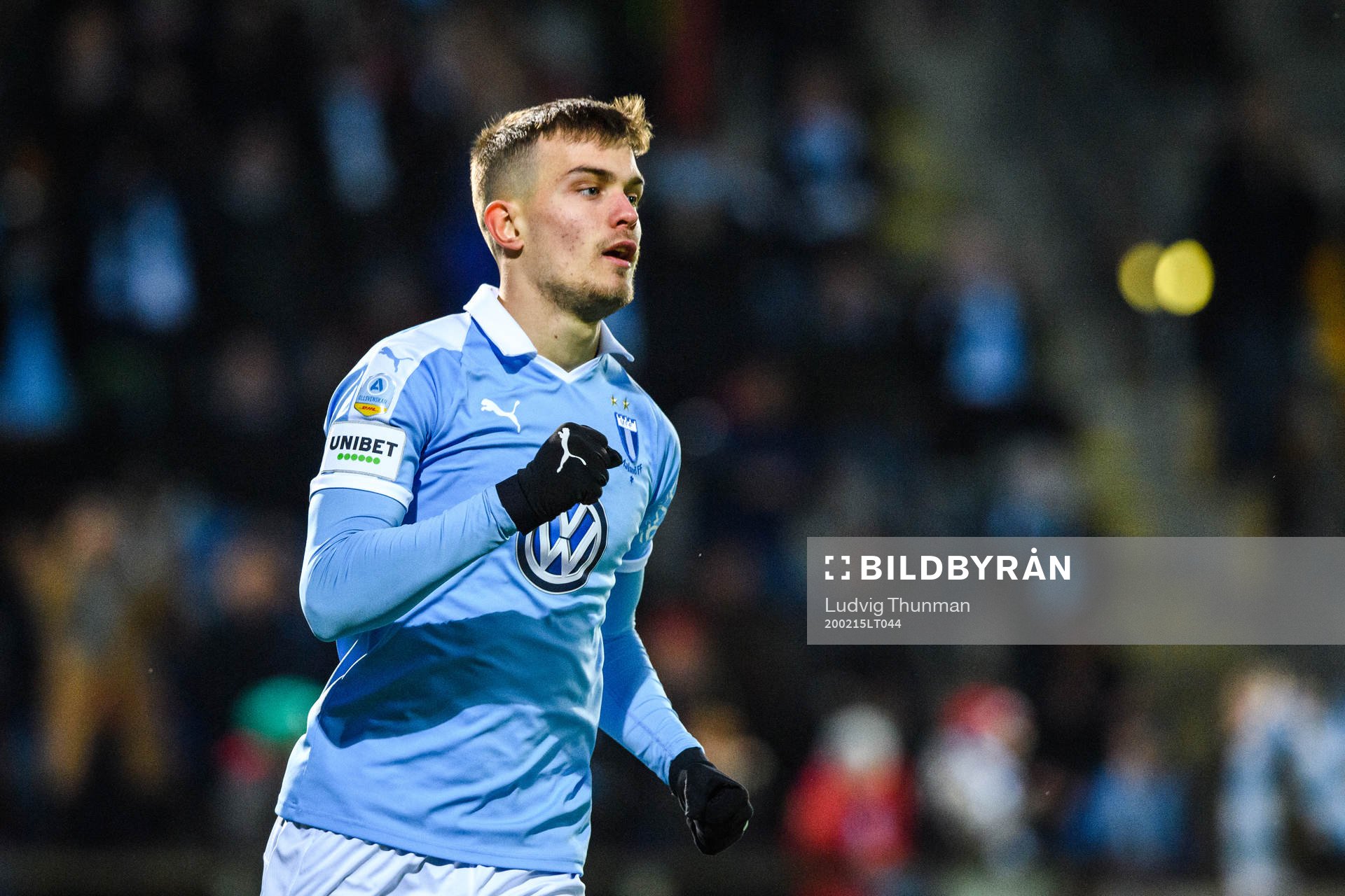 Malmö FFs Pavel Vagic jublar efter 7-0 under fotbollsmatchen i Svenska Cupen mellan Malmö FF och Syrianska den 15 februari 2020 i Malmö.