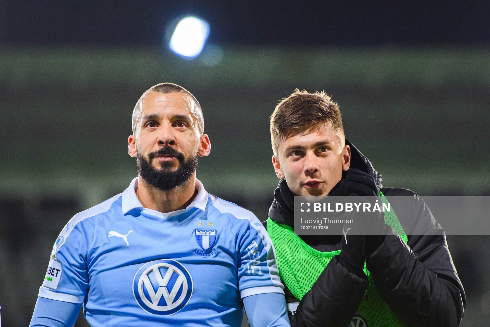 Malmö FFs Guillermo Molins och Pavel Vagic jublar efter fotbollsmatchen i Svenska Cupen mellan Malmö FF och Syrianska den 15 februari 2020 i Malmö.