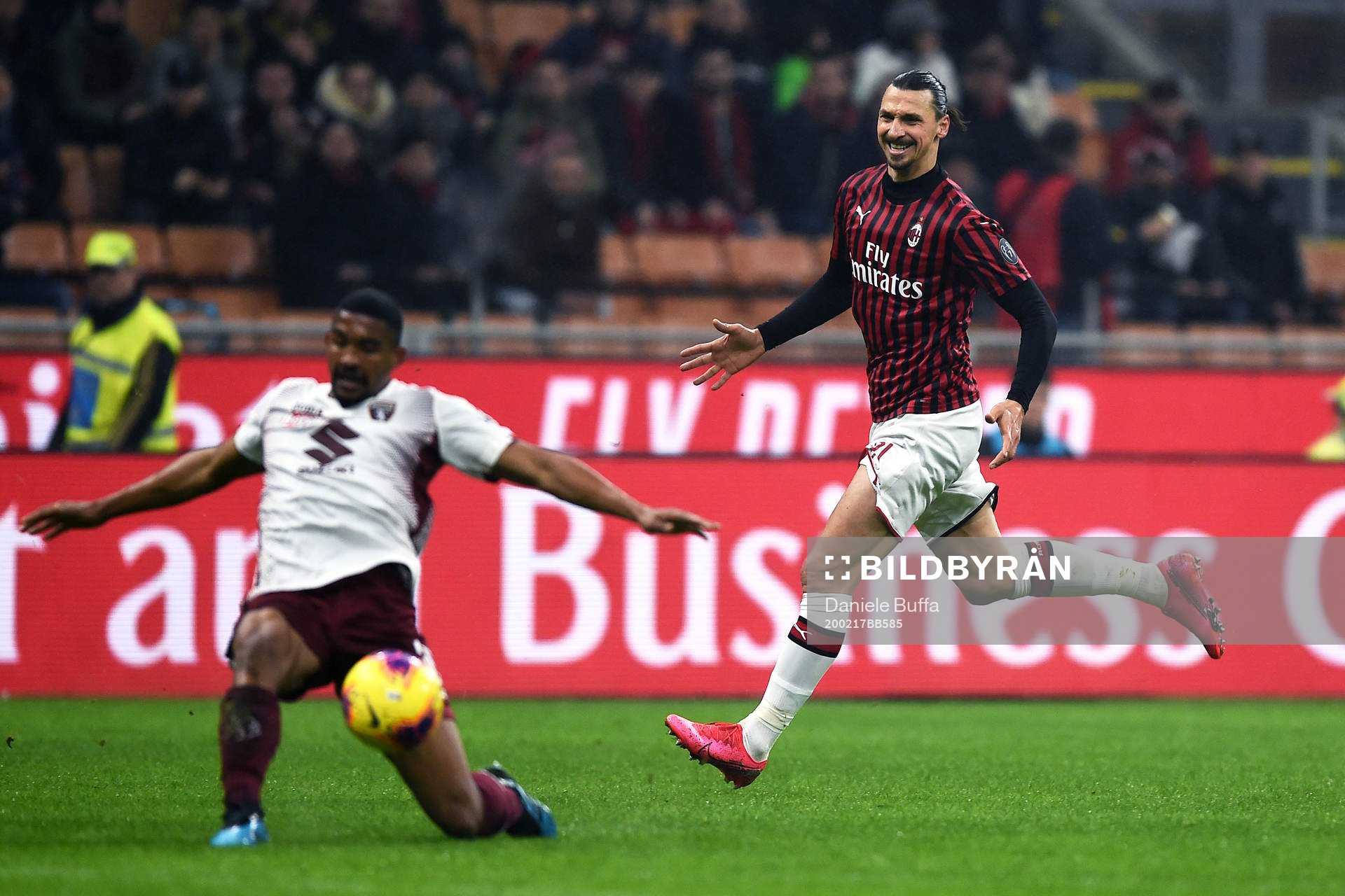 Zlatan Ibrahimovic of Milan against Gleison Bremer of Torino