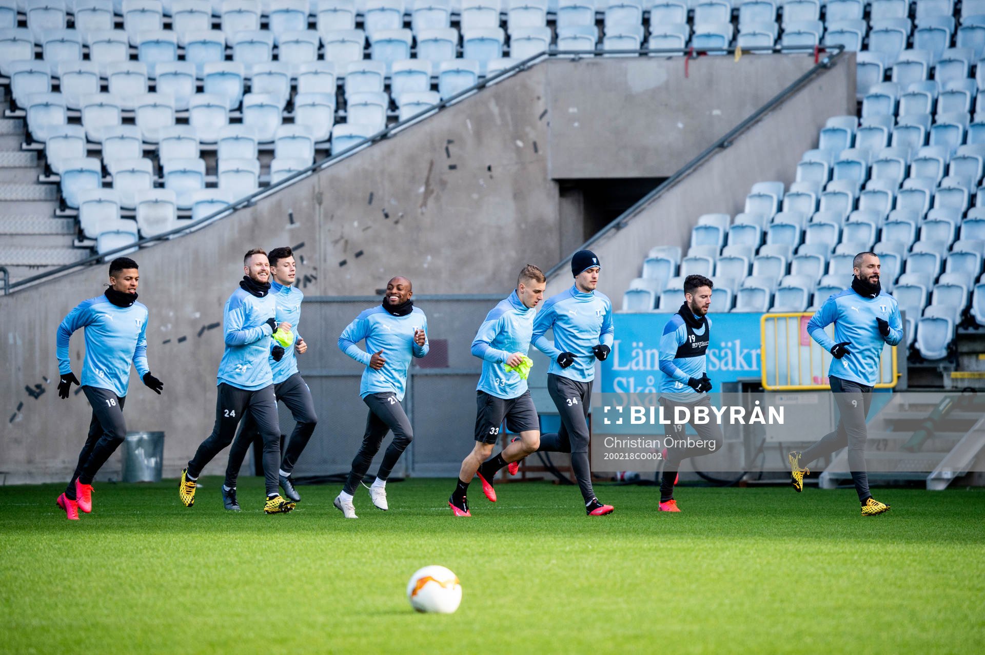Spelarna under Malmö FFs träning den 18 februari 2020 i Malmö.