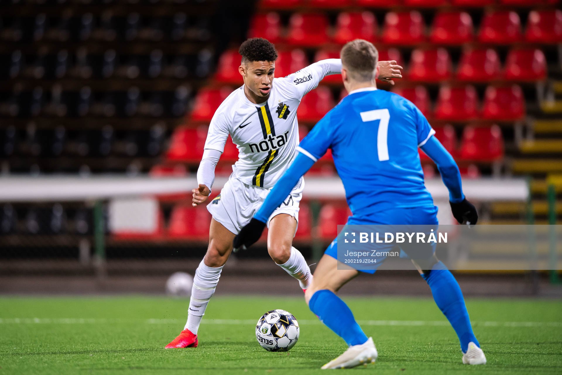 AIK:s Maxim Sainte under träningsmatchen i fotboll mellan Akropolis och AIK den 19 februari 2020 i Stockholm.