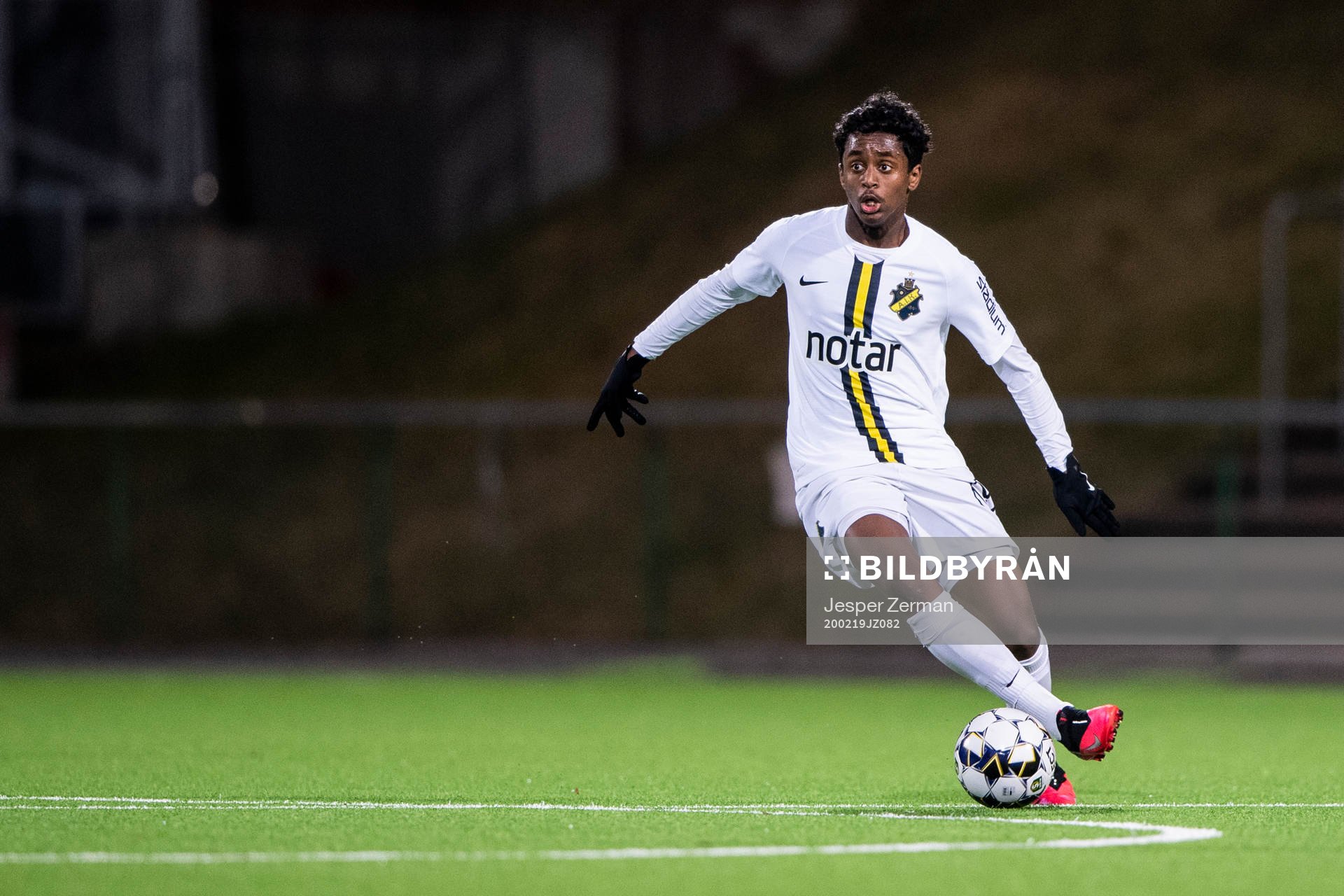 AIK:s Abdi Hakim Ali under träningsmatchen i fotboll mellan Akropolis och AIK den 19 februari 2020 i Stockholm.