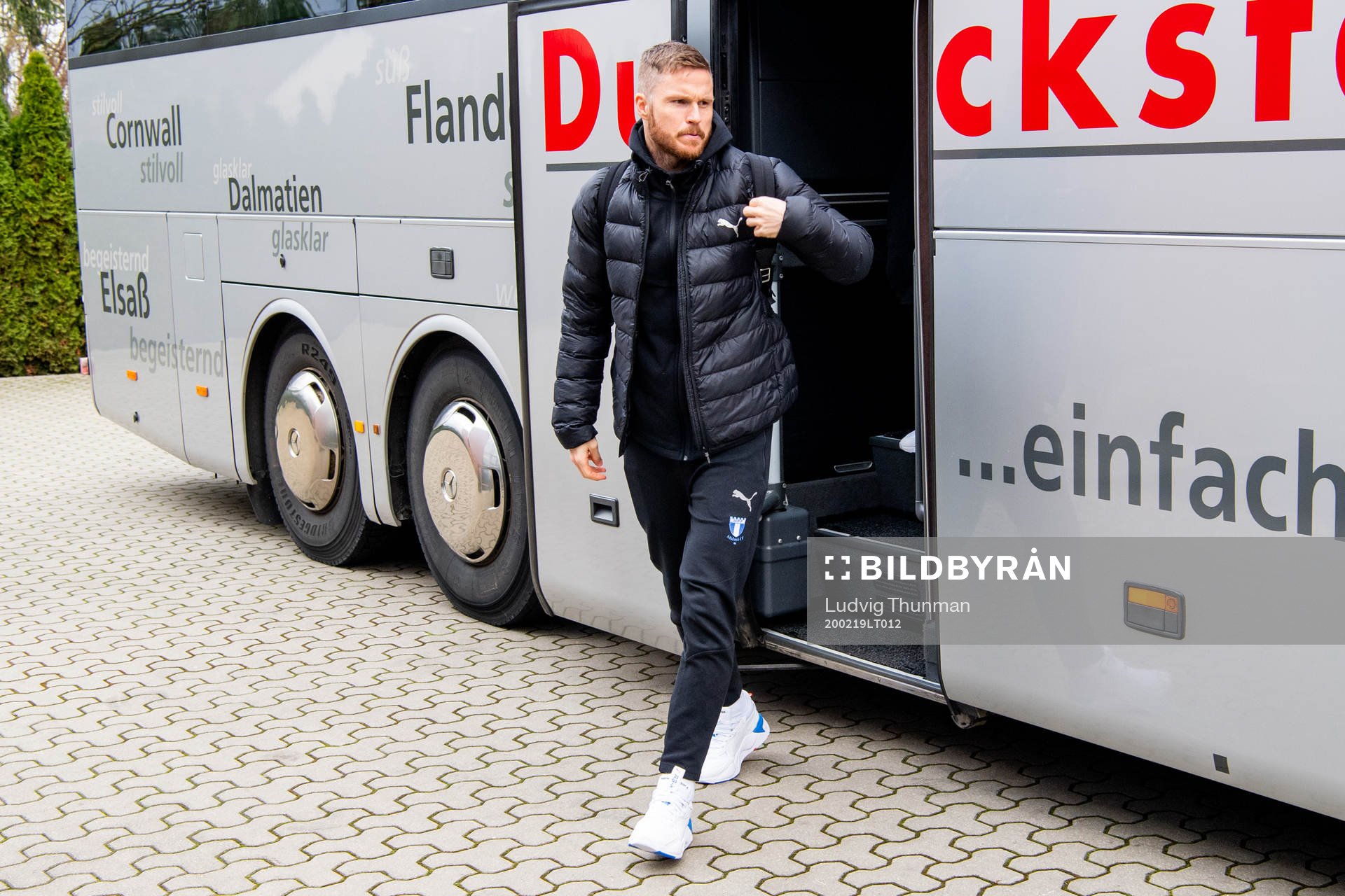 Lasse Nielsen of Malmö FF arrives at the hotel