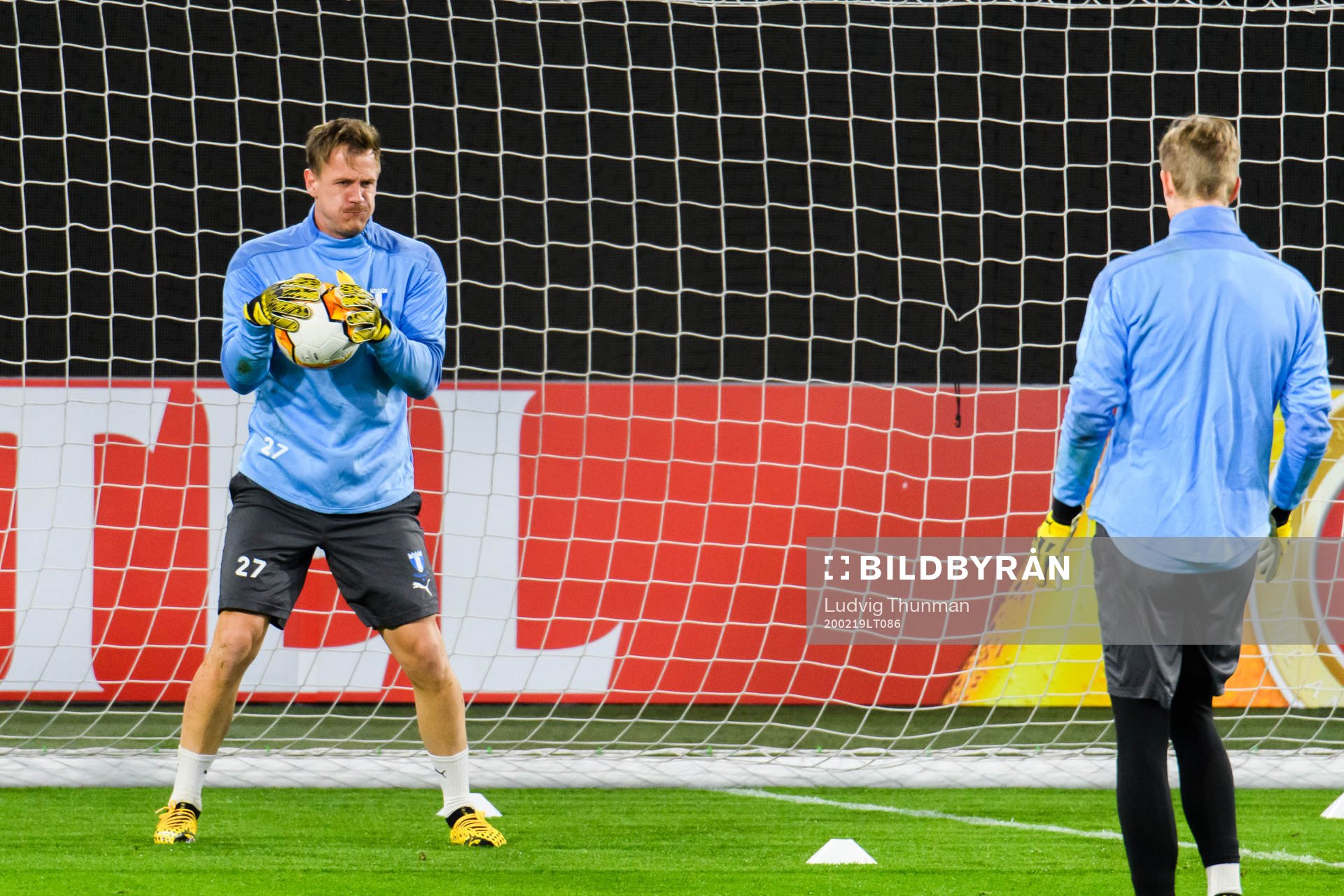 Goalkeeper Johan Dahlin during a practice with Malmö FF ahead of their Europa League match against Wolfsburg on February 19, 2020 in Wolfsburg.