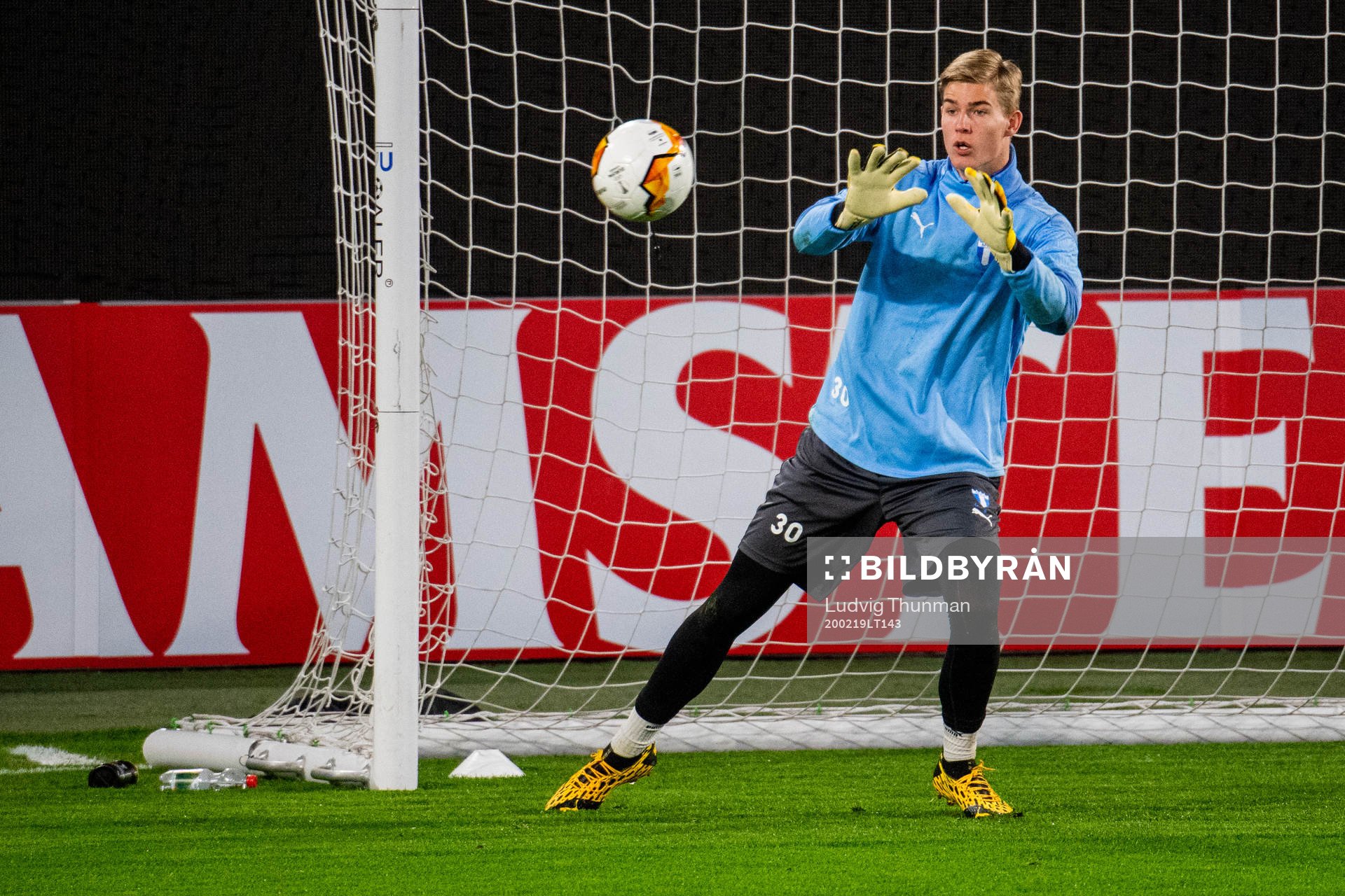 Goalkeeper Mathias Nilsson during a practice with Malmö FF ahead of their Europa League match against Wolfsburg on February 19, 2020 in Wolfsburg.
