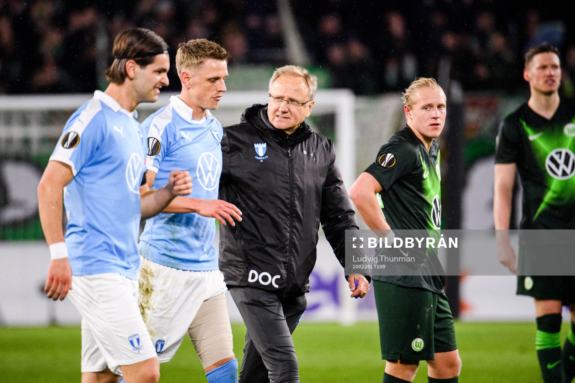 Sören Rieks of Malmö FF leaves the pitch in pain