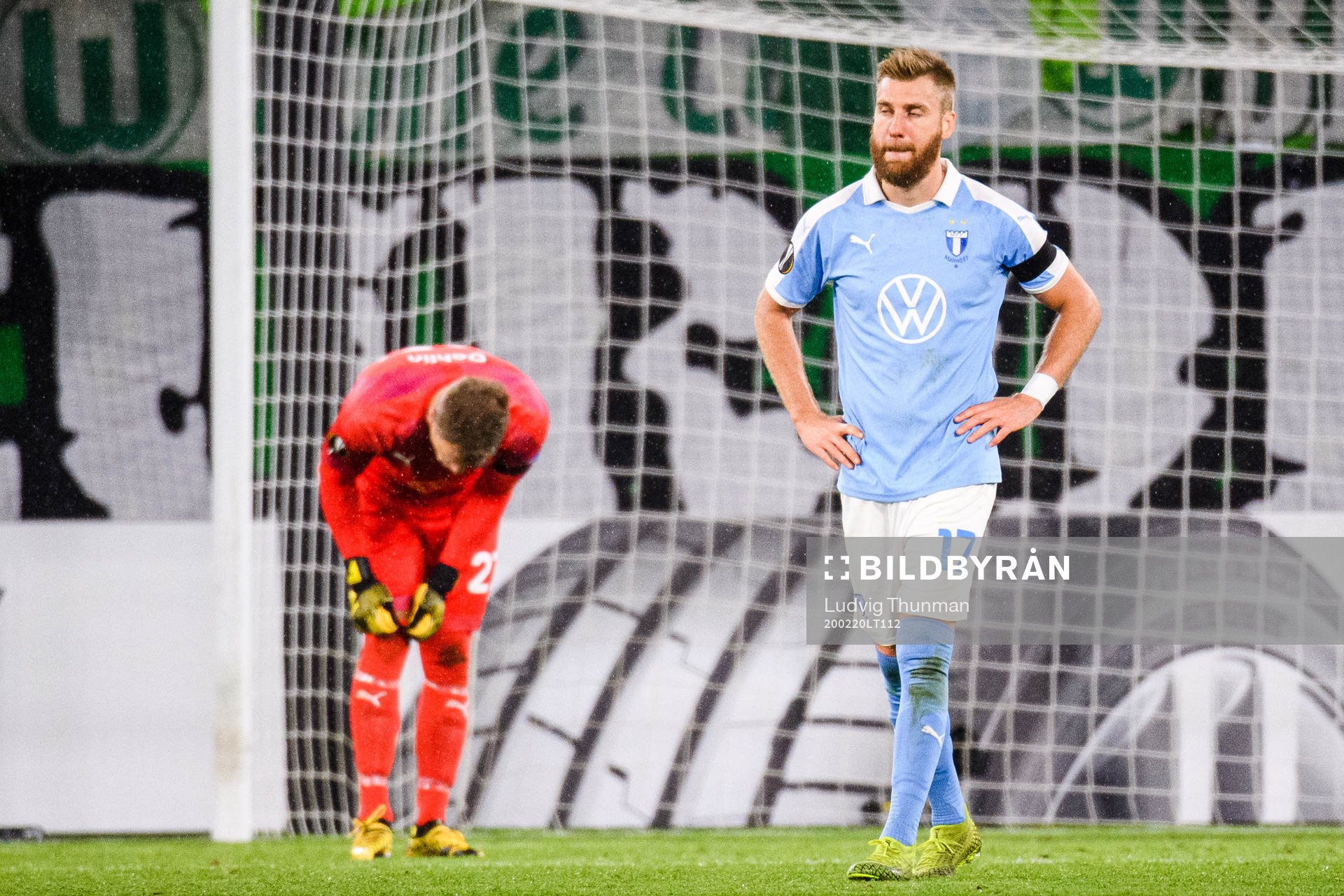 Goalkeeper Johan Dahlin and Rasmus Bengtsson of Malmö FF