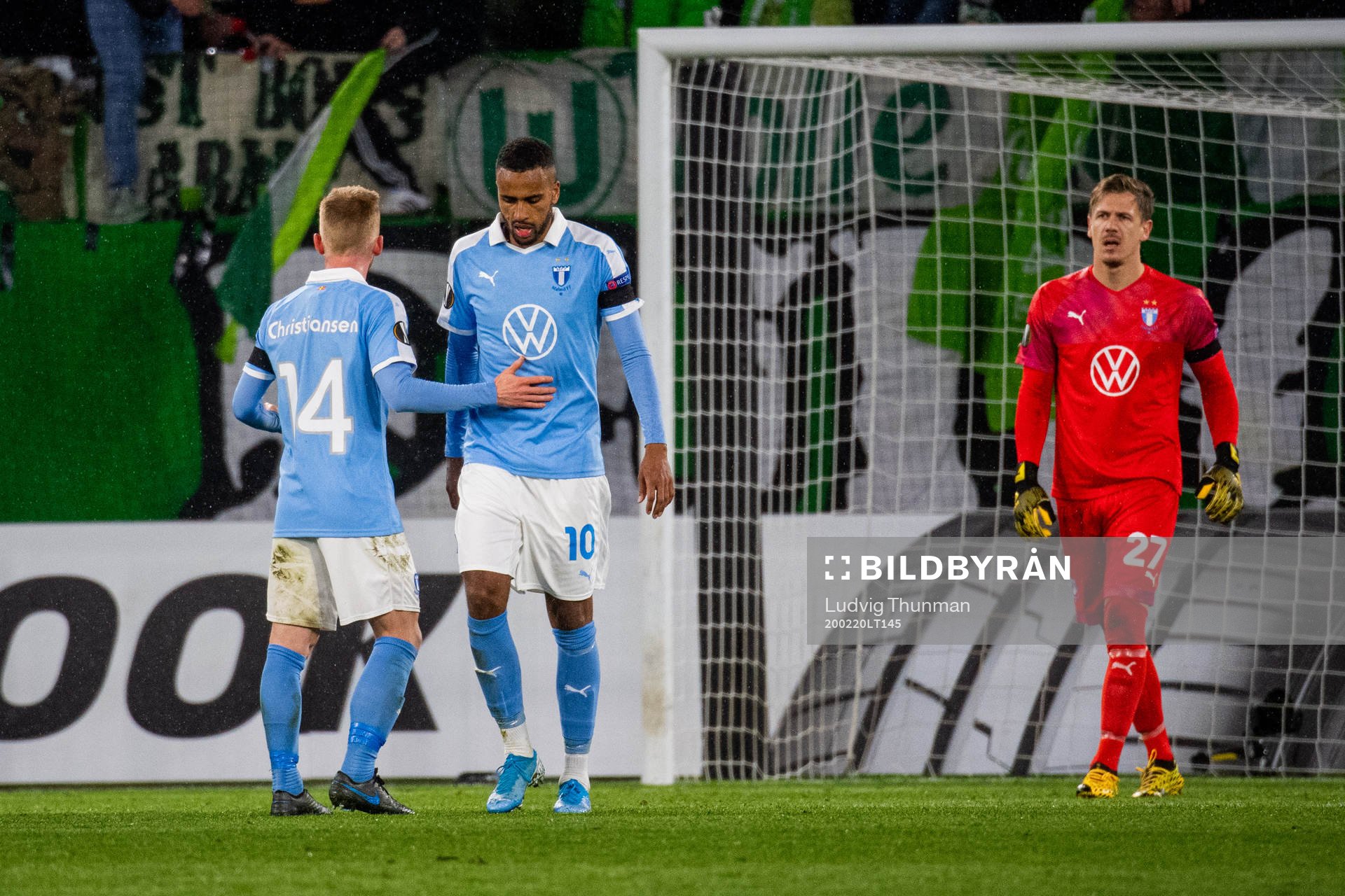Anders Christiansen, Isaac Kiese Thelin and goalkeeper