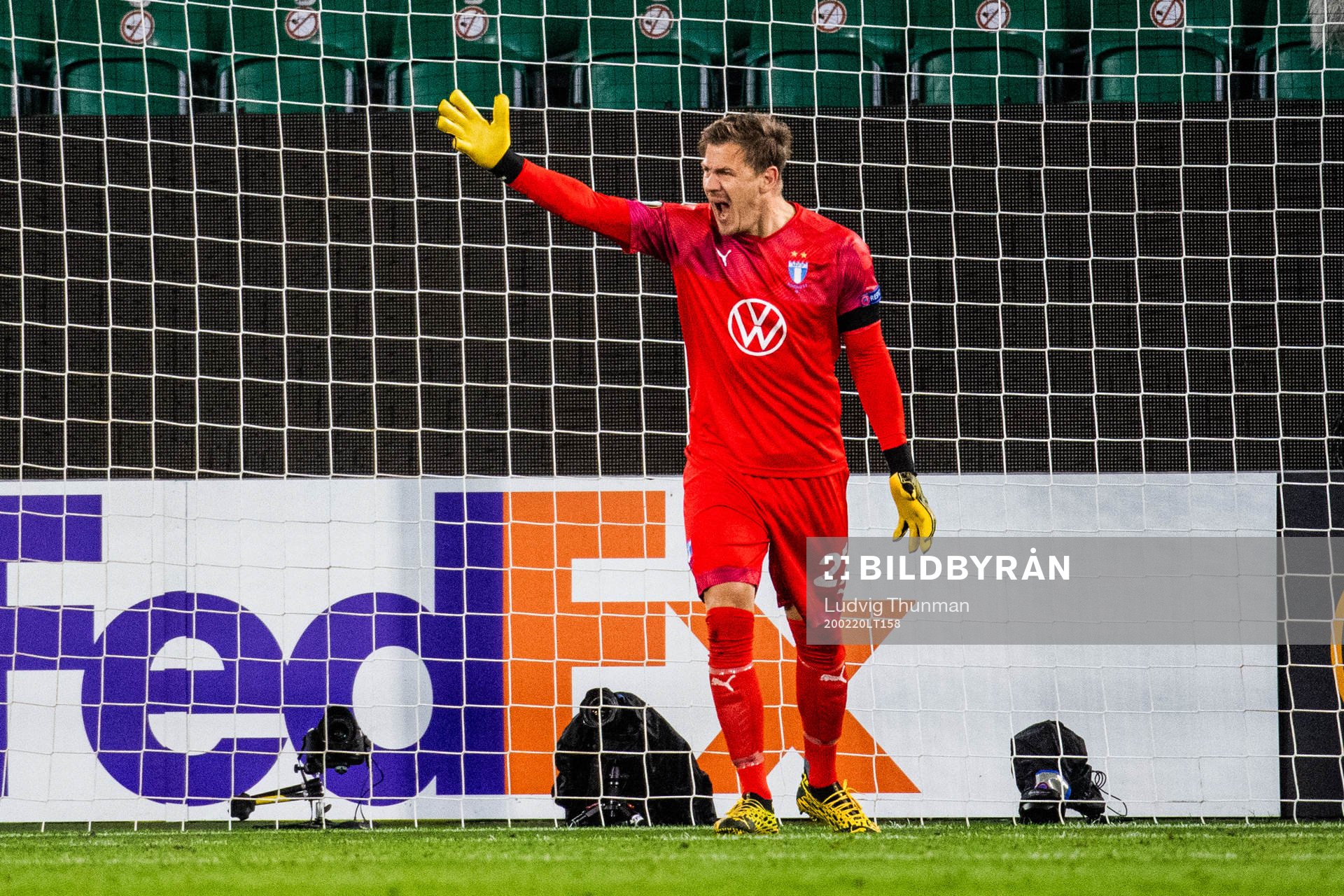 Goalkeeper Johan Dahlin of Malmö FF reacts