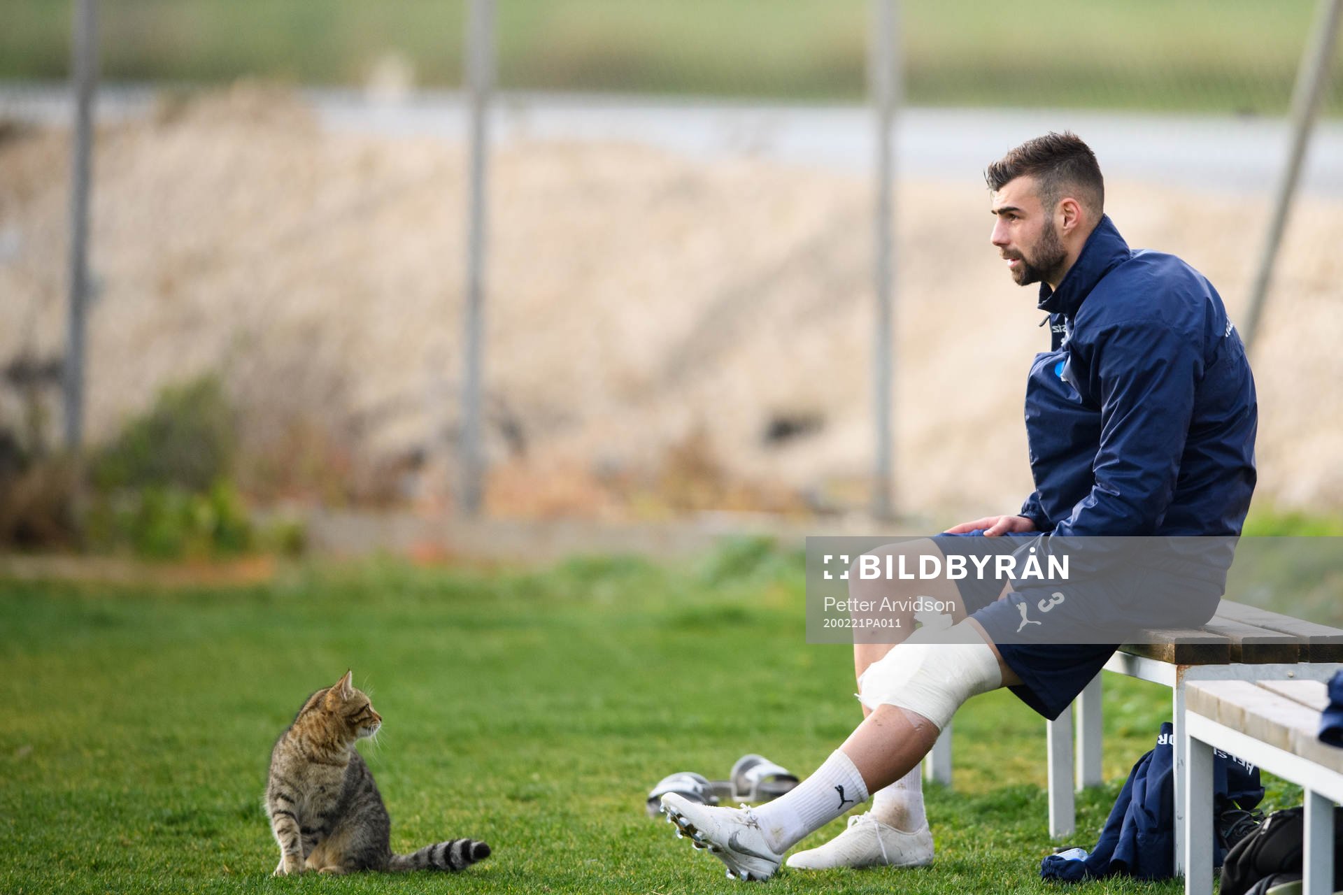 Egzon Bejtulai med en katt