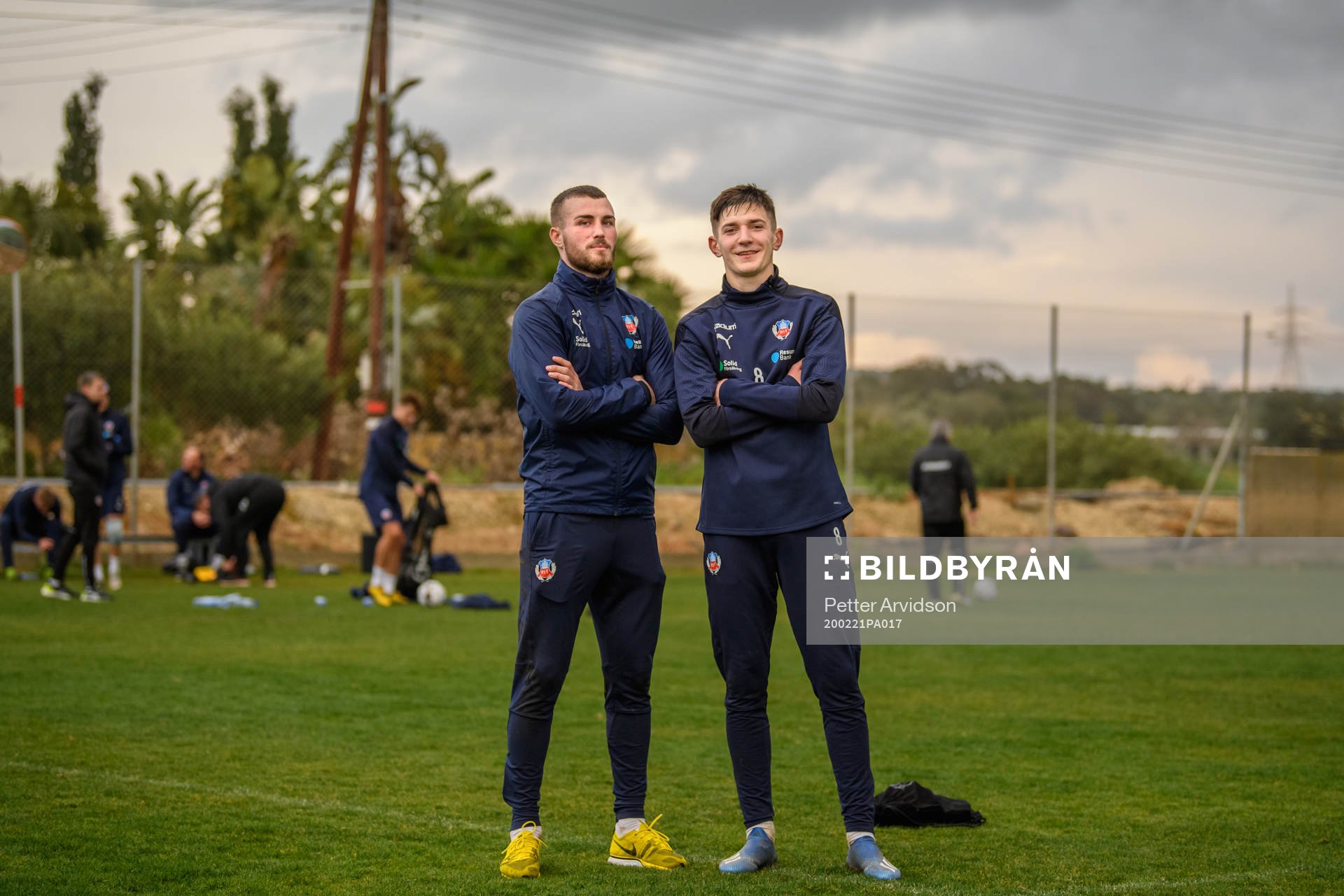 Nermin Karic och Armin Gigovic under en träning med Helsingborg under ett träningsläger den 21 februari 2020 i Ayia Napa.