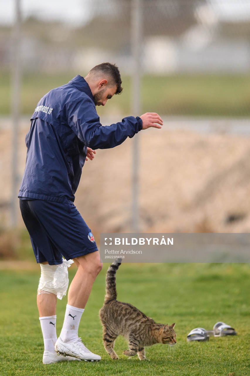 Egzon Bejtulai med en katt