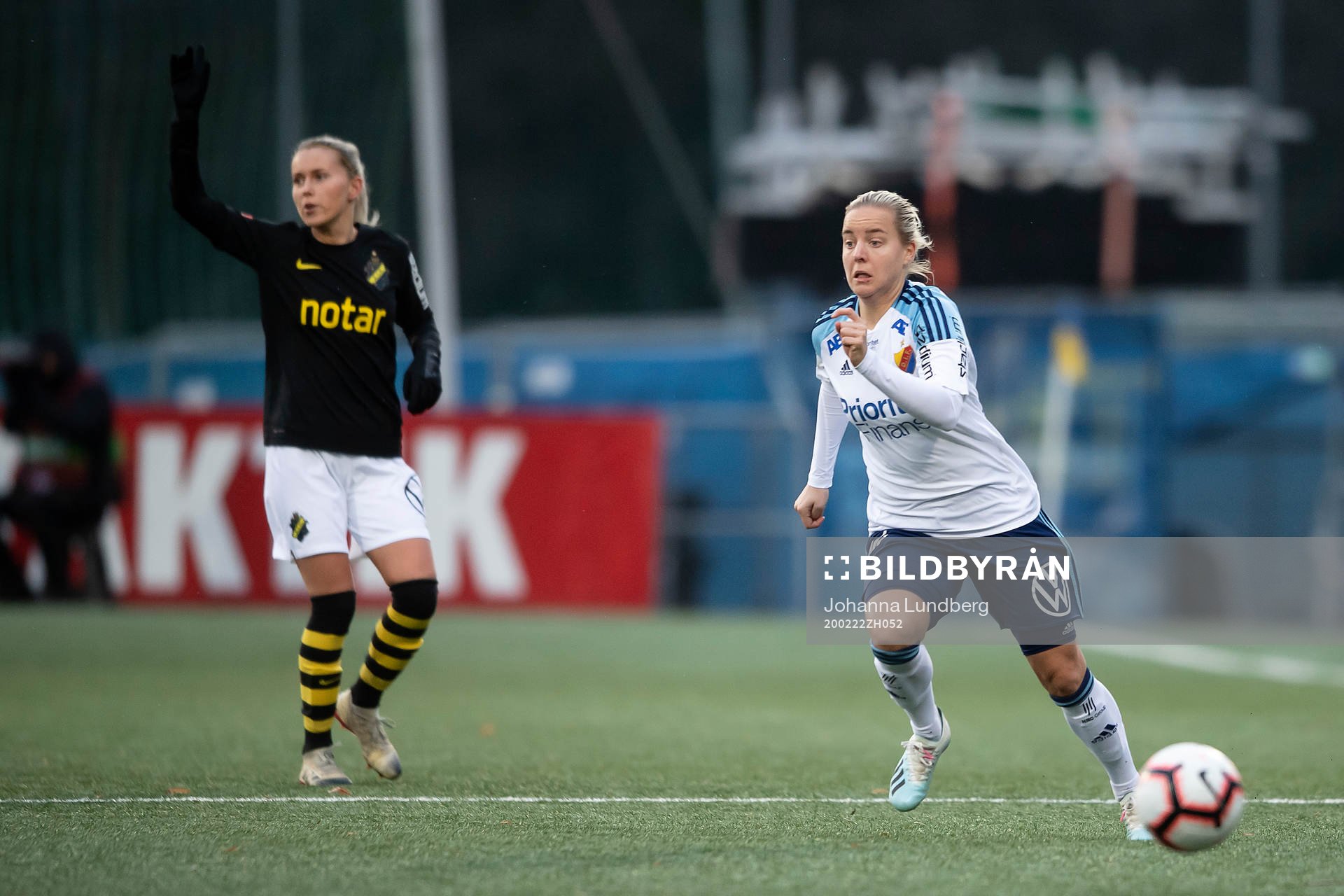 Djurgårdens Fanny Lång under fotbollsmatchen i Svenska Cupen mellan AIK och Djurgården den 22 februari 2020 i Stockholm. 