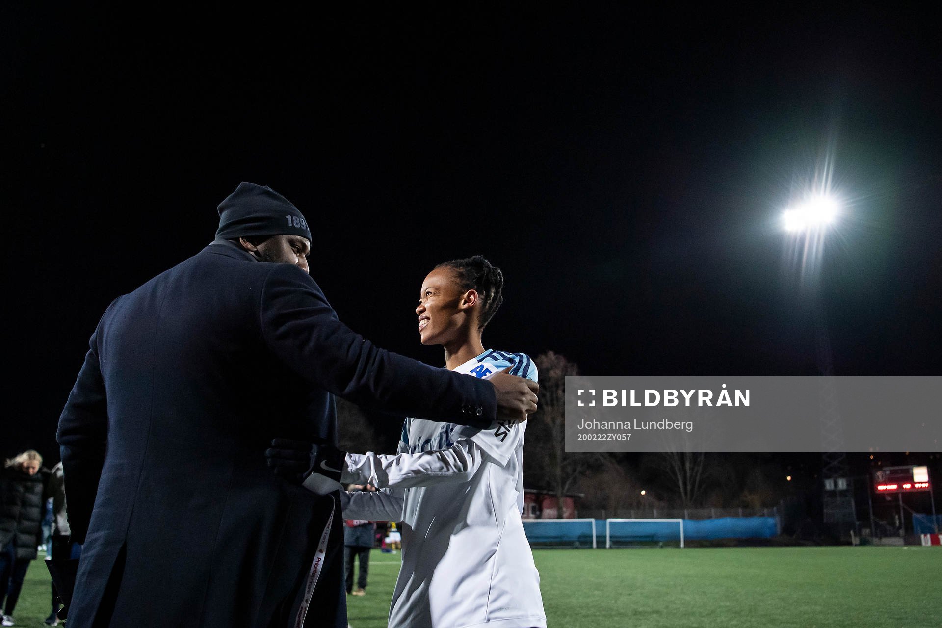 Djurgårdens Linda Maserame Motlhalo jublar efter fotbollsmatchen i Svenska Cupen mellan AIK och Djurgården den 22 februari 2020 i Stockholm.
