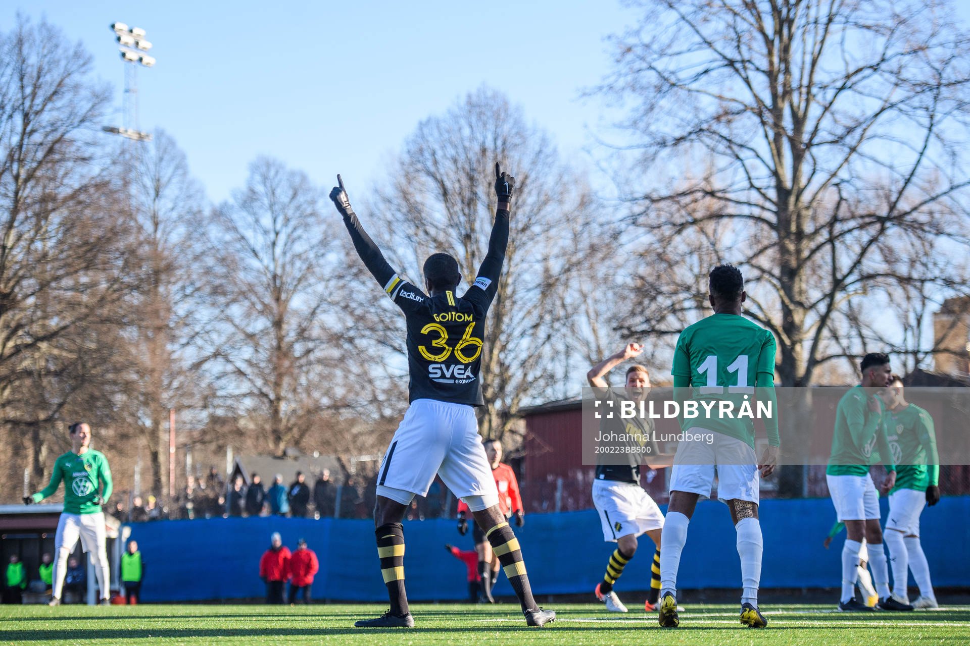  AIK:s Henok Goitom jublar efter 2-2 under fotbollsmatchen i Svenska Cupen mellan AIK och Jönköping den 23 februari 2020 i Stockholm.