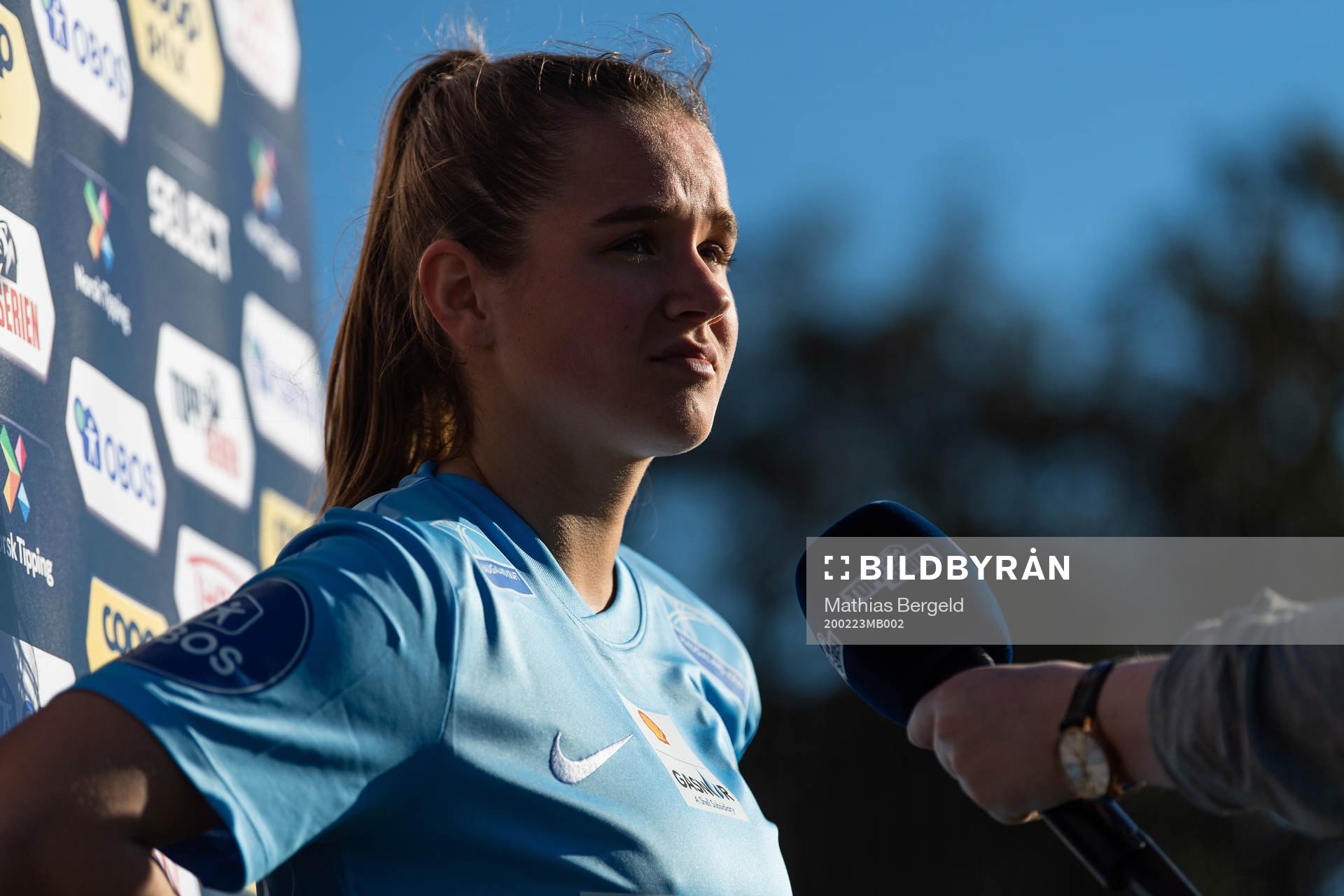 Andrea Norheim of Avaldsnes is interviewed after a pre-season friendly football match between Avaldsnes and LSK Kvinner on February 23, 2020 in La Manga.