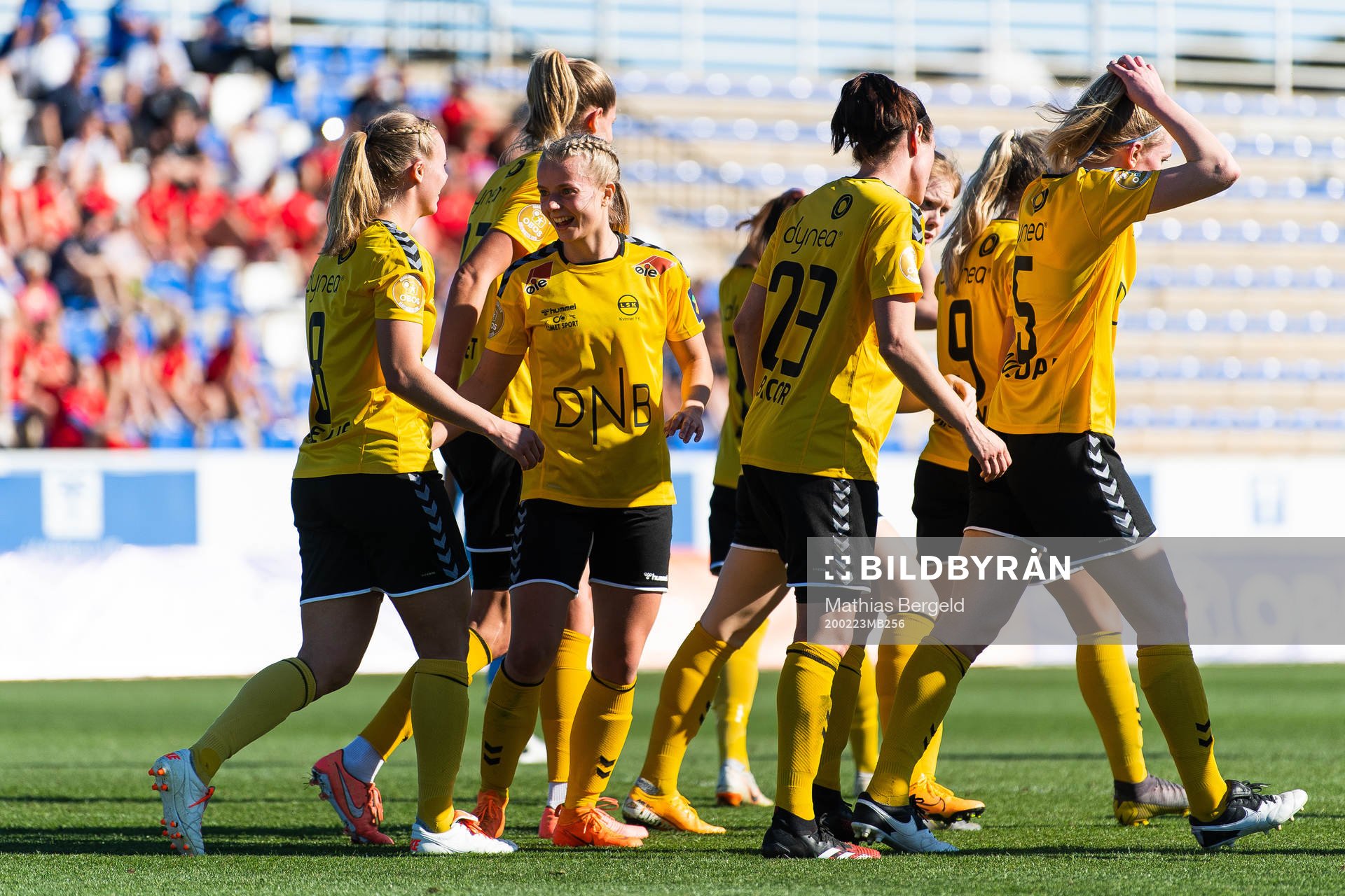 Nora Eide Lie of LSK Kvinner celebrates with team mates