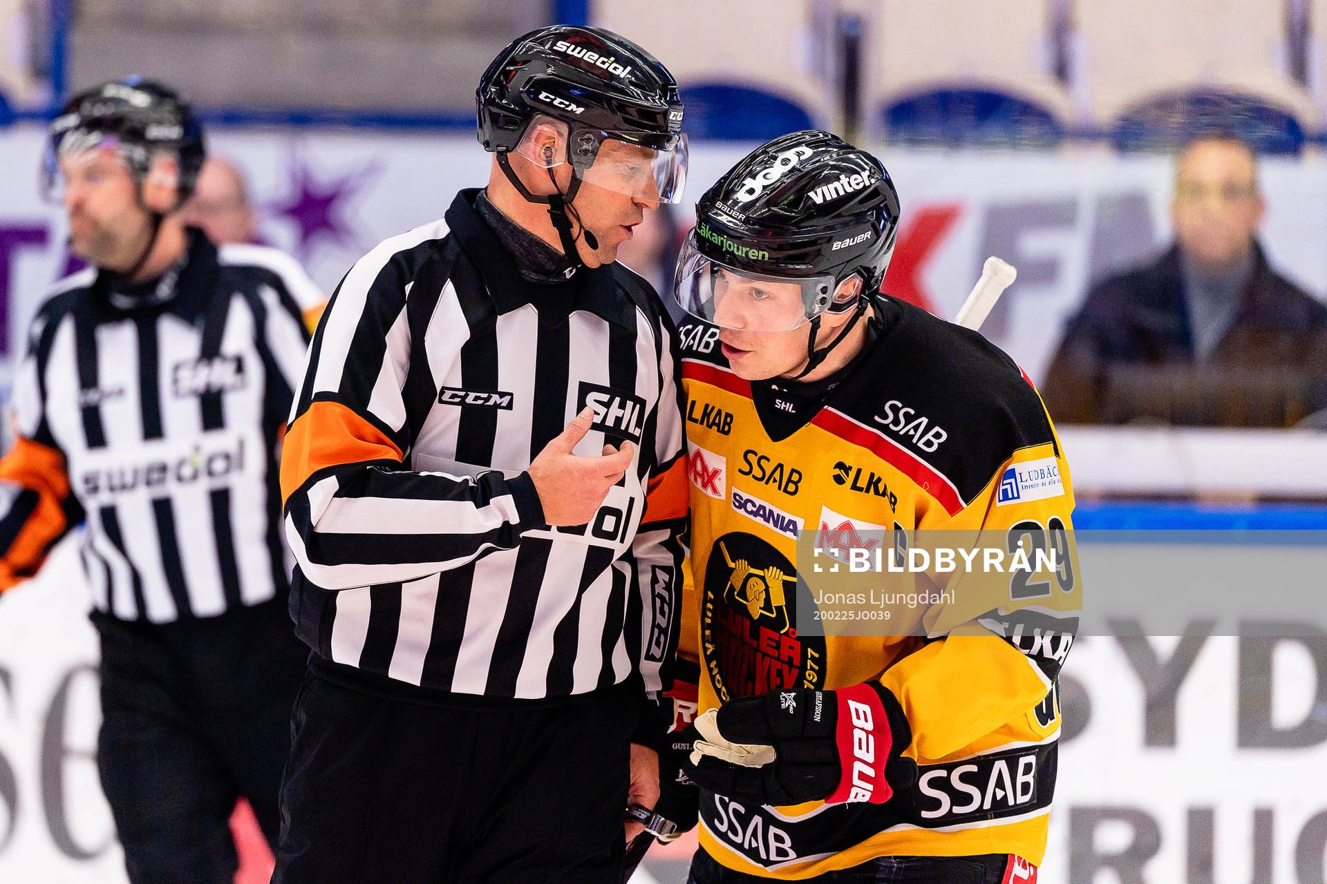 Domare Sören Persson pratar med Luleås Erik Gustafsson