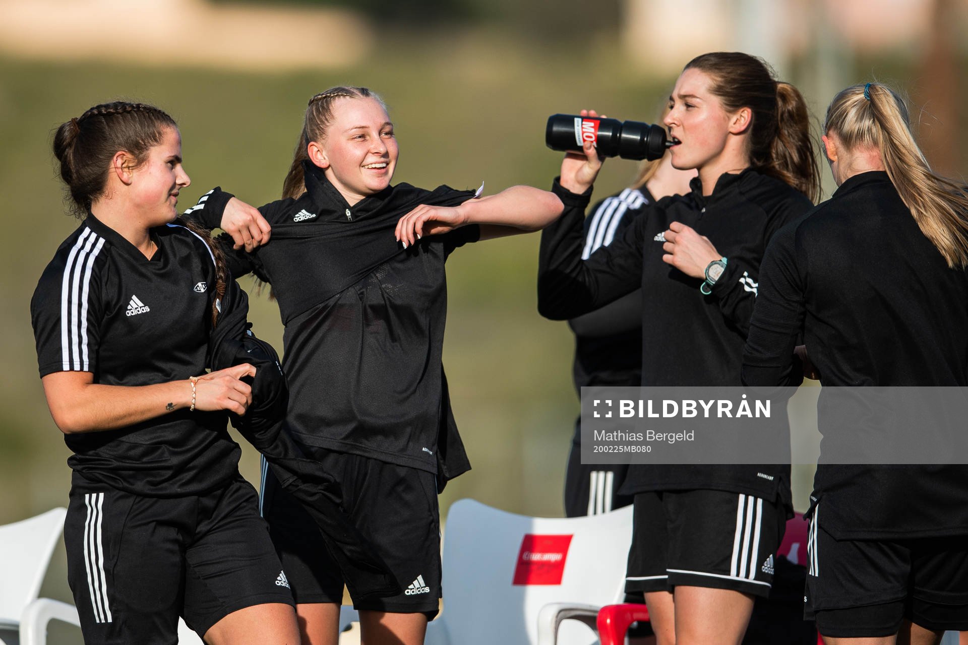 Marita Olsen, Emilie Joramo and Elen Sagmo Melhus of Rosenborg during a training session at the Toppserien pre-season camp on February 25, 2020 in La Manga.