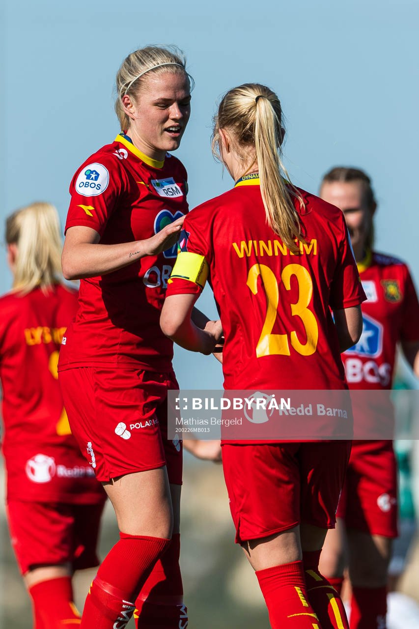 Kamilla Aabel celebrates after scoring 3-0 during a pre-season friendly football match between Røa and Klepp on February 26, 2020 in La Manga.