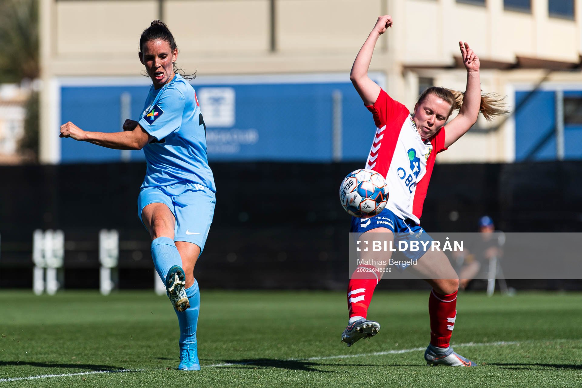 Emma Rolston of Avaldsnes and Malin Brenn of Lyn and during a pre-season friendly football match between Lyn and Avaldsnes on February 26, 2020 in La Manga.