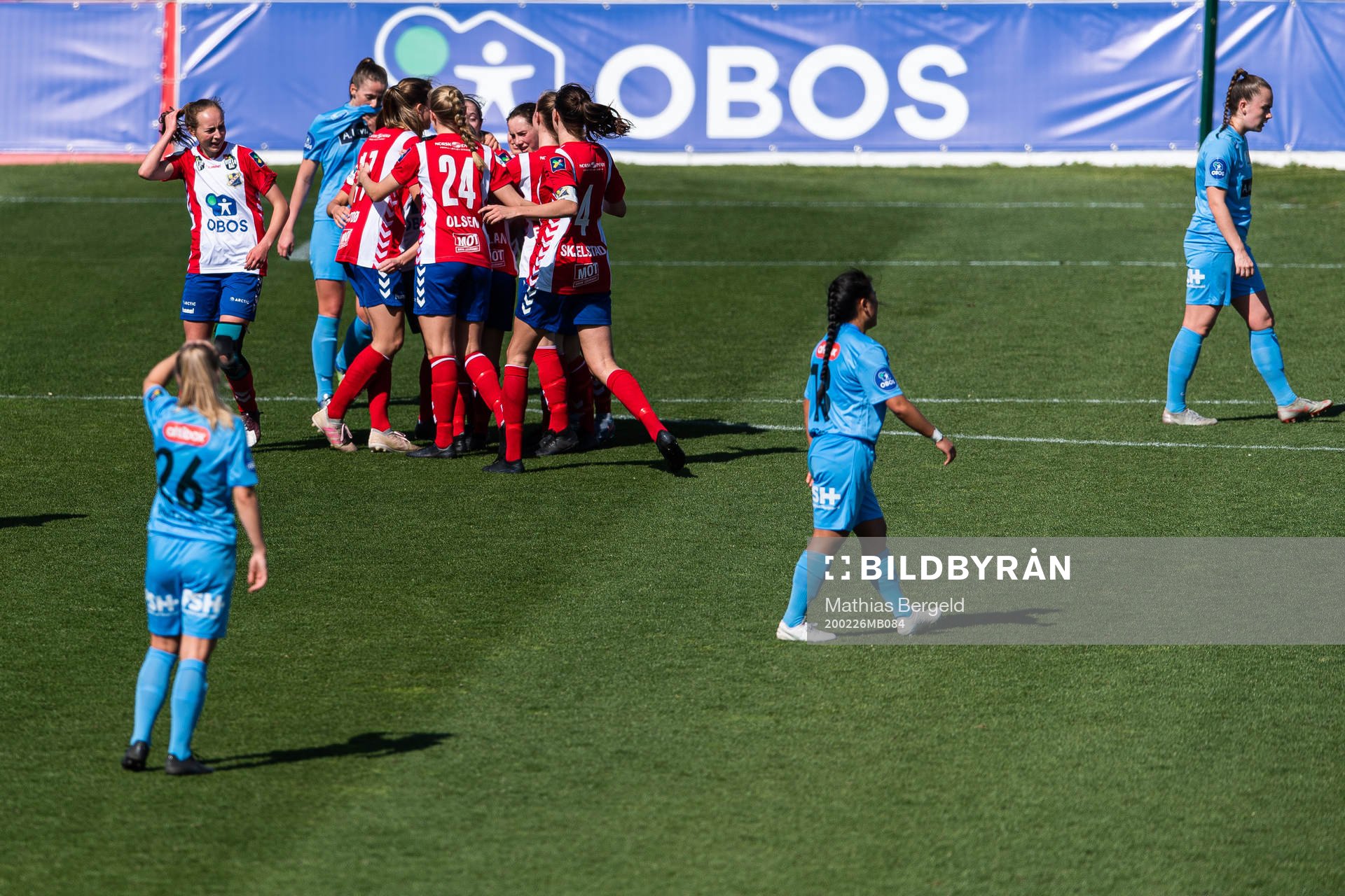 Players of Lyn celebrate after 1-1 during a pre-season friendly football match between Lyn and Avaldsnes on February 26, 2020 in La Manga.
