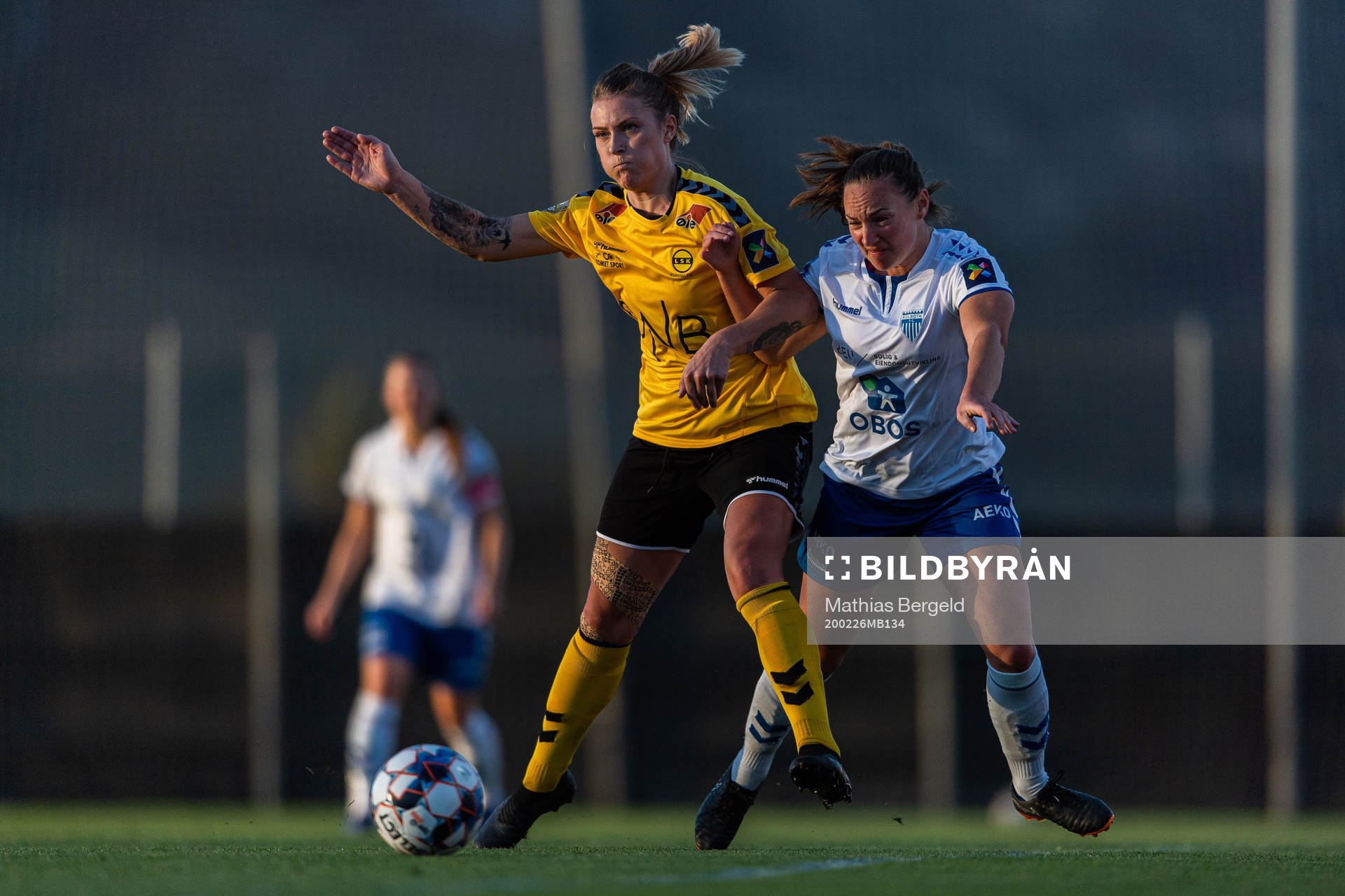 Mimmi Löfwenius of LSK Kvinner and Marit Bratberg Lund of Kolbotn during a pre-season friendly football match between LSK Kvinner and Kolbotn on February 26, 2020 in La Manga.