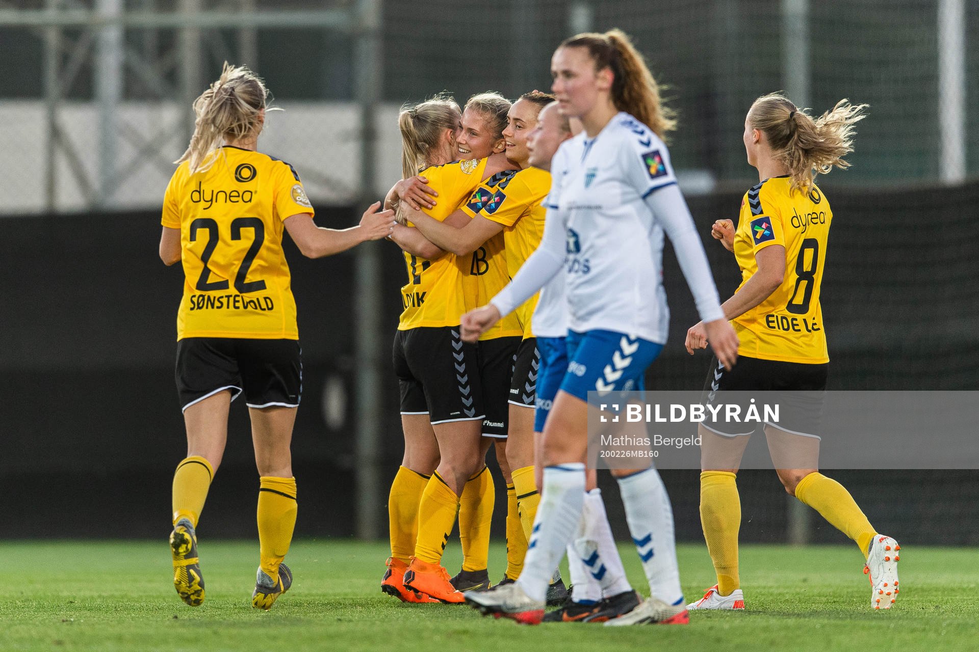Emilie Nautnes of LSK Kvinner celebrates with team mates after scoring 1-0 during a pre-season friendly football match between LSK Kvinner and Kolbotn on February 26, 2020 in La Manga.